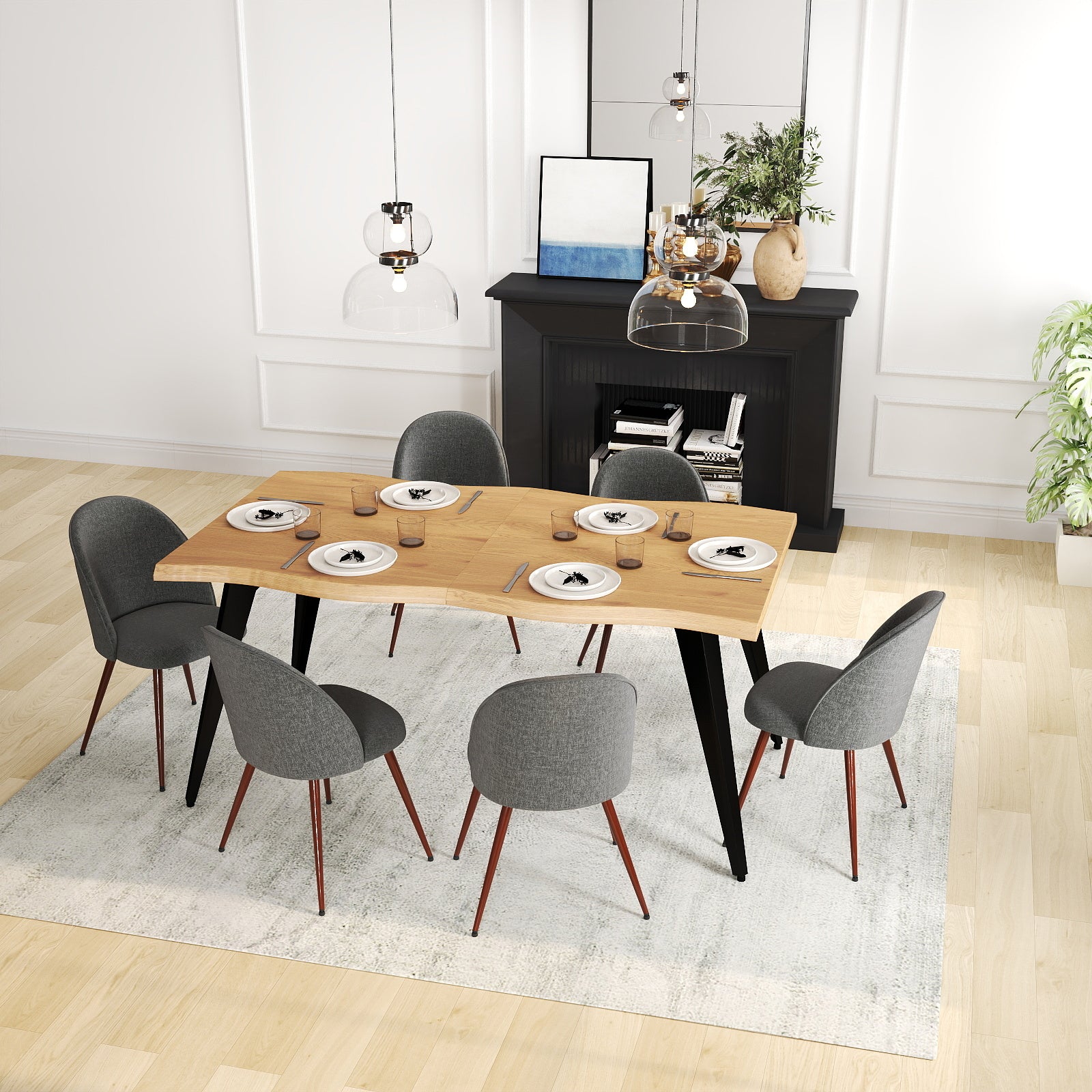 Lancelot 7 Piece Oak & Haven Upholstered Dining Set