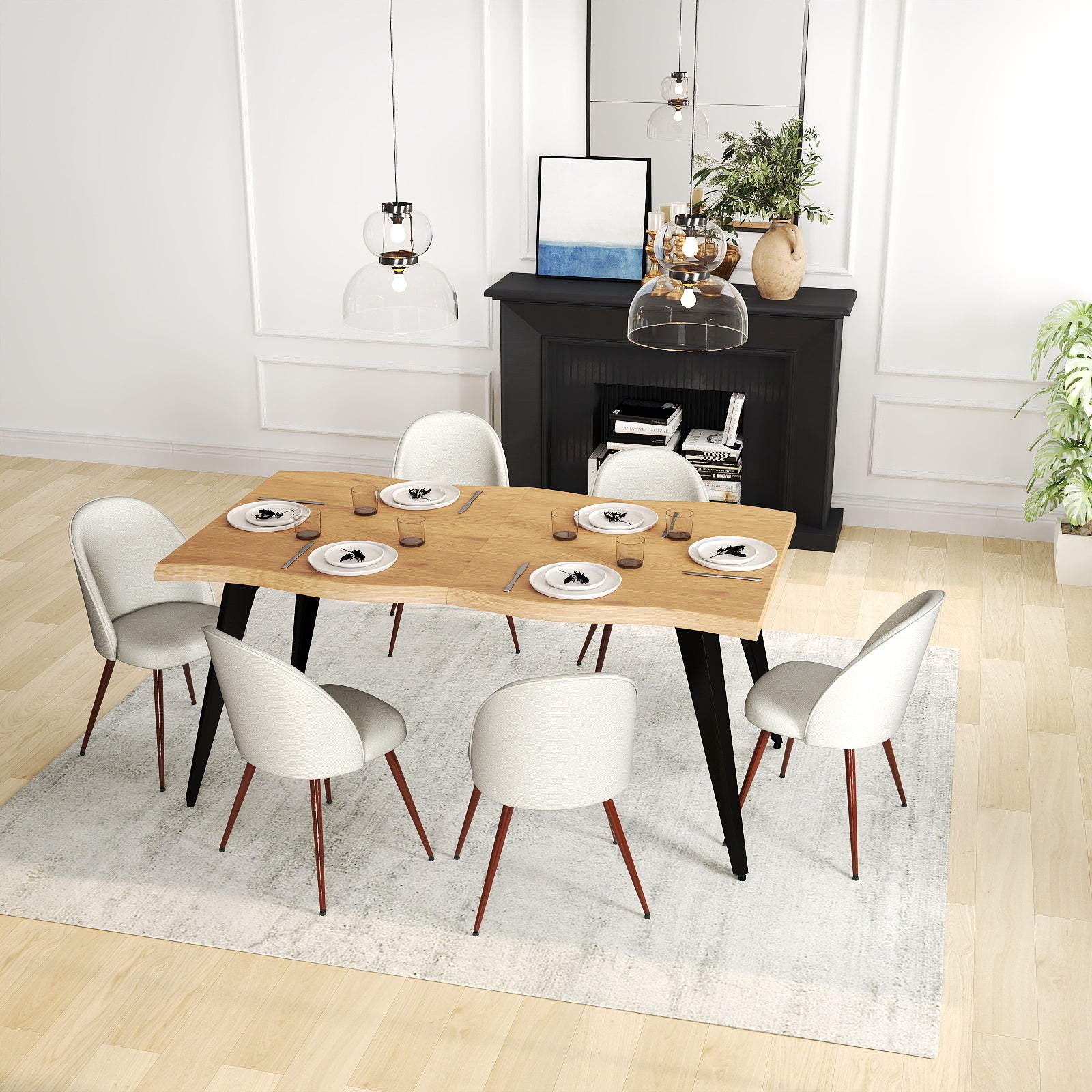 Lancelot 7 Piece Oak & Haven Upholstered Dining Set