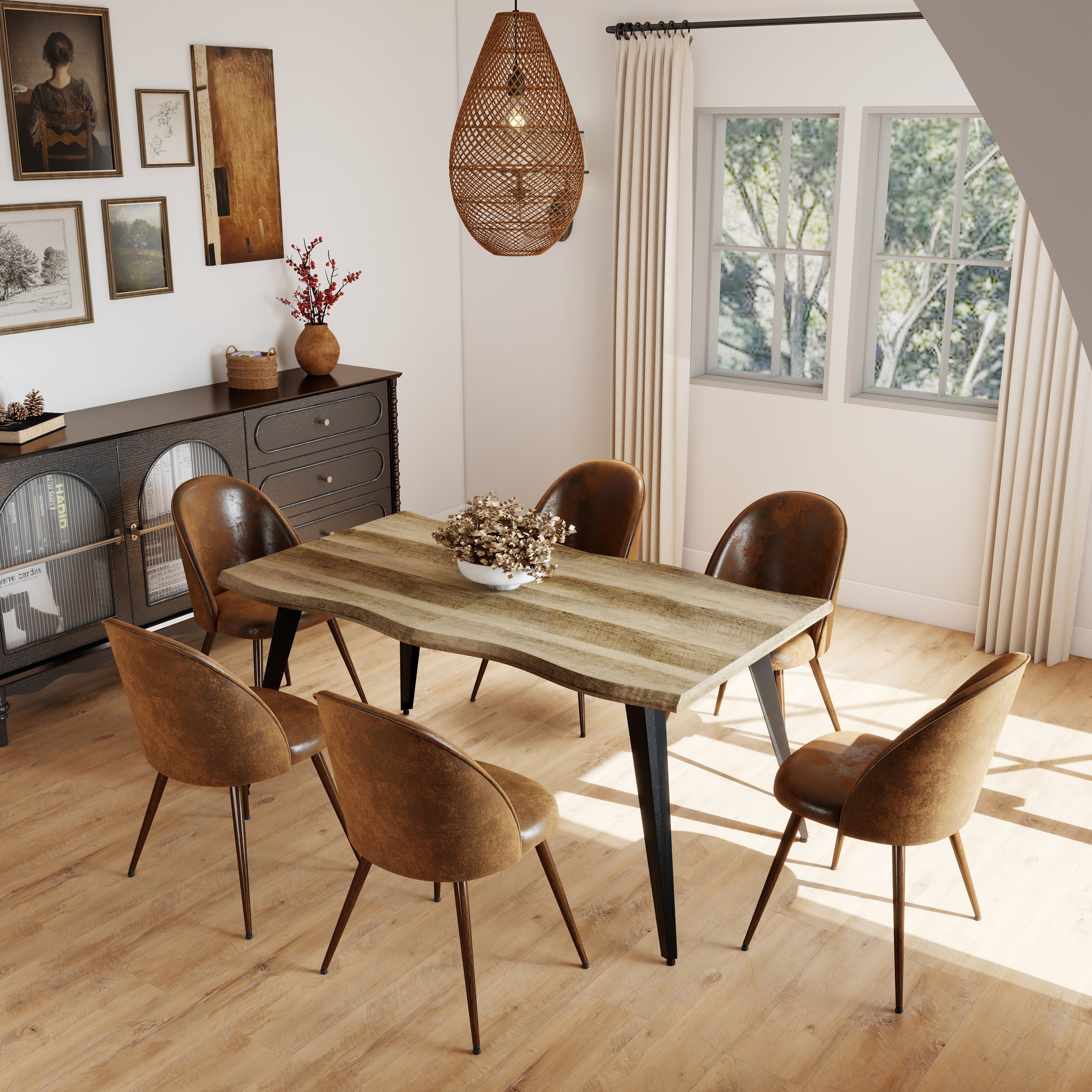 Lancelot 7 Piece Walnut & Haven Upholstered Dining Set