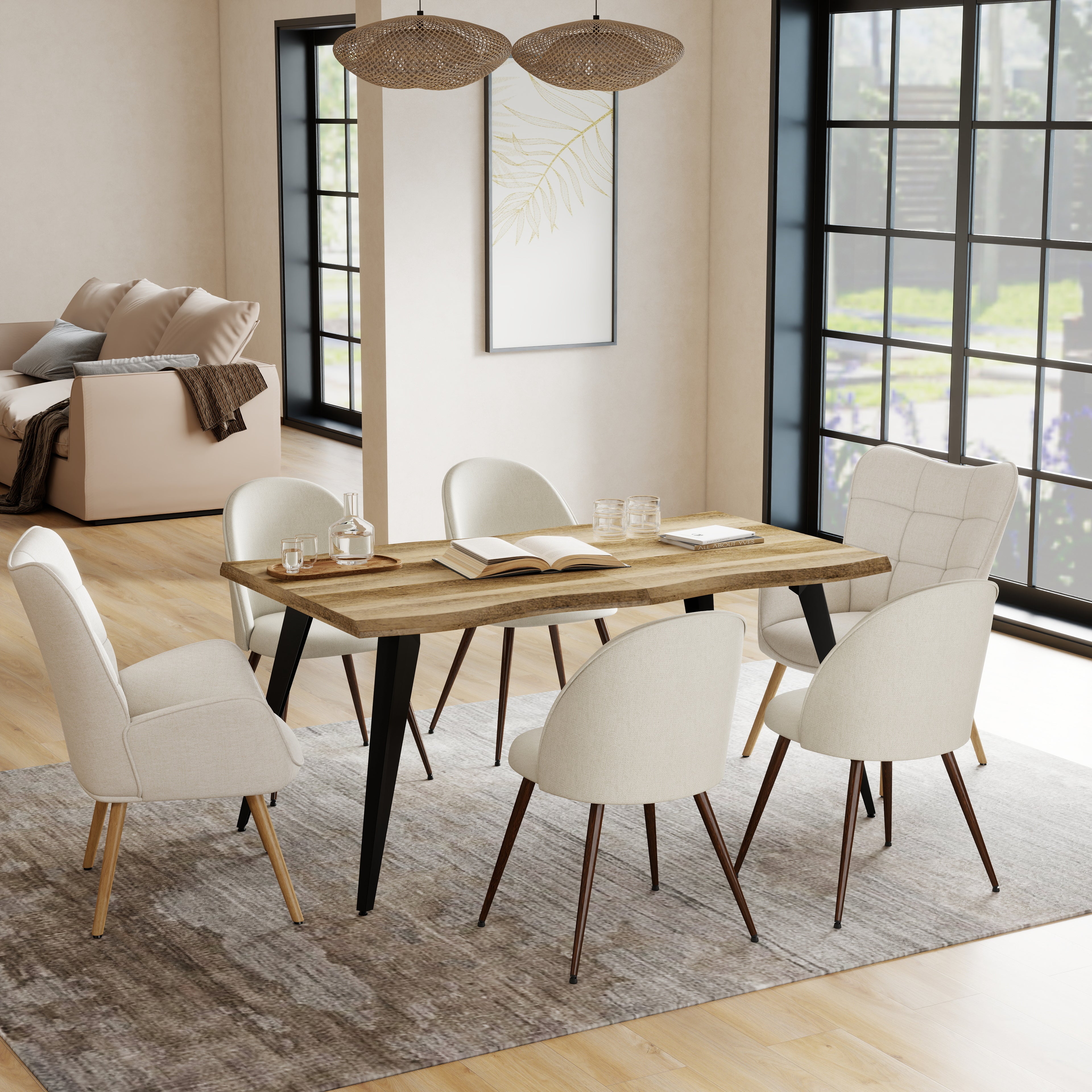 Lancelot 7 Piece Walnut with Haven & Kanas Upholstered Dining Set