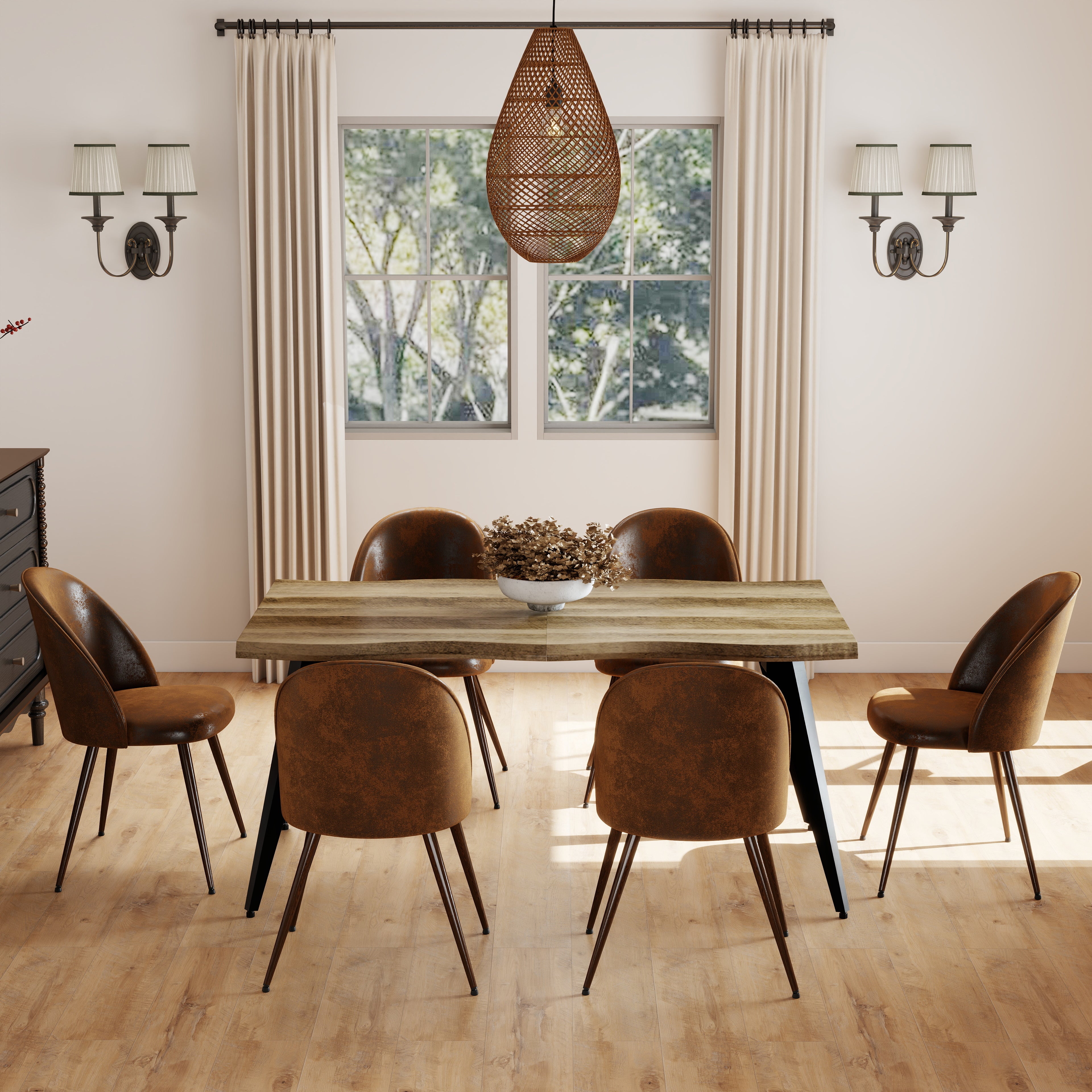 Lancelot 7 Piece Walnut & Haven Upholstered Dining Set