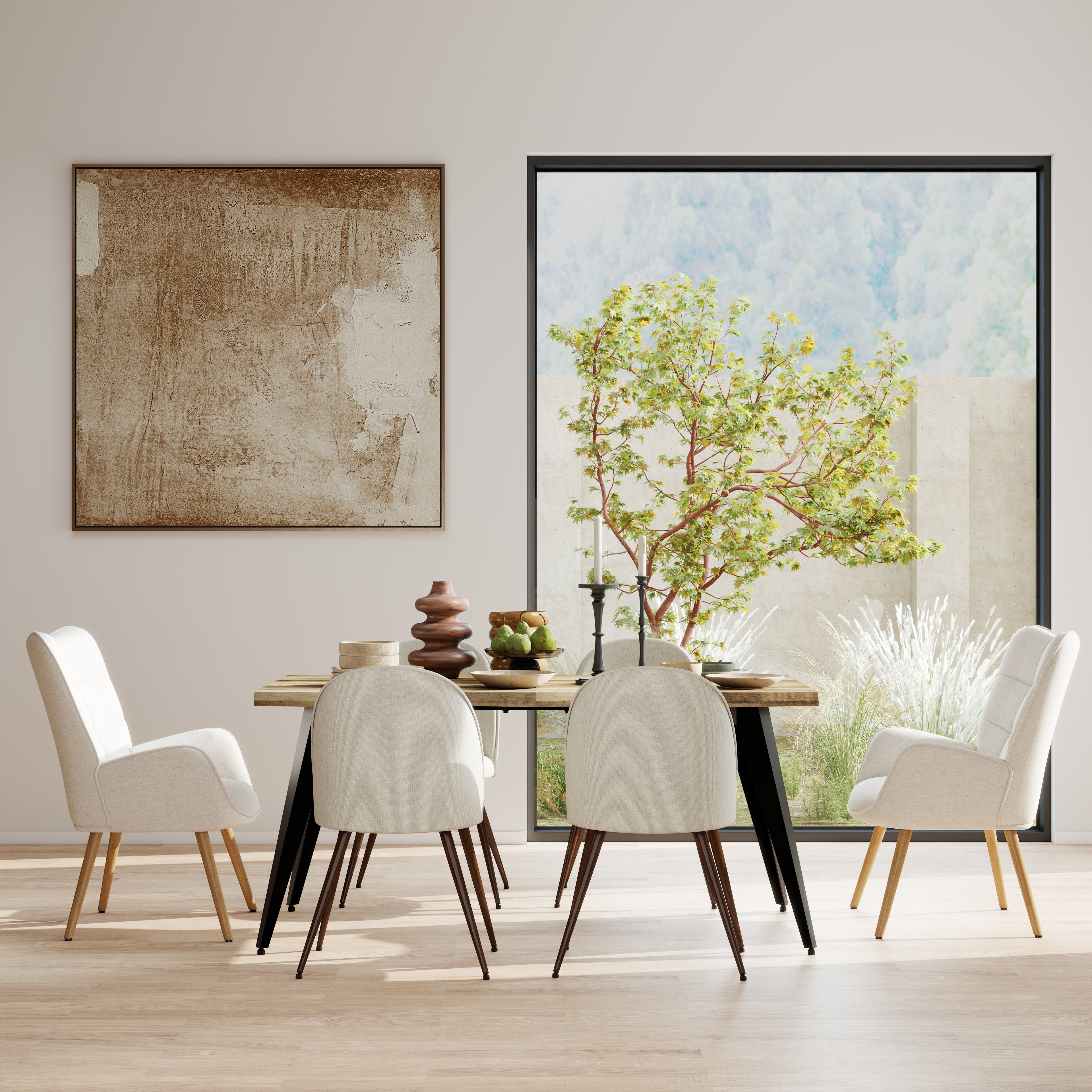 Lancelot 7 Piece Walnut with Haven & Kanas Upholstered Dining Set