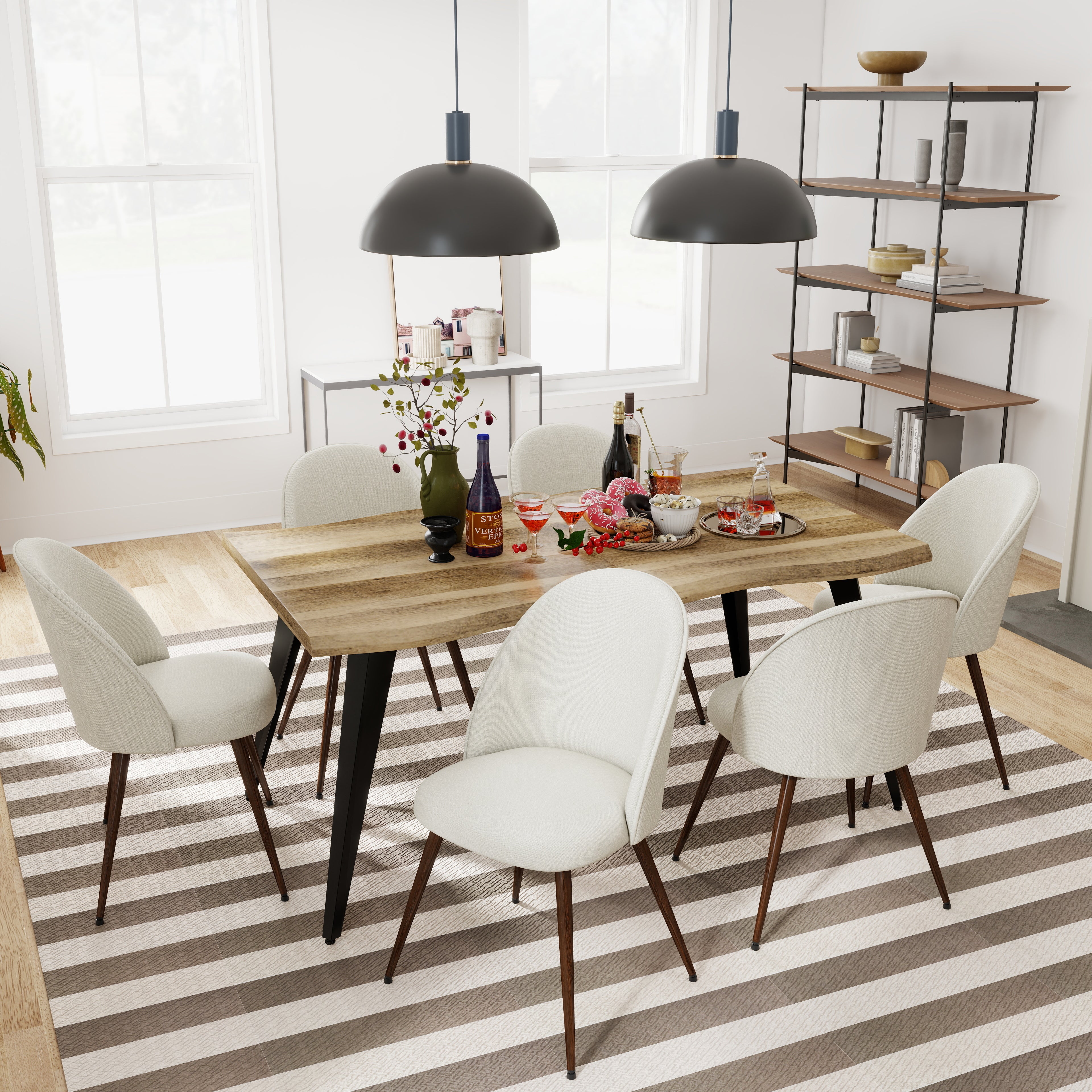 Lancelot 7 Piece Walnut & Haven Upholstered Dining Set