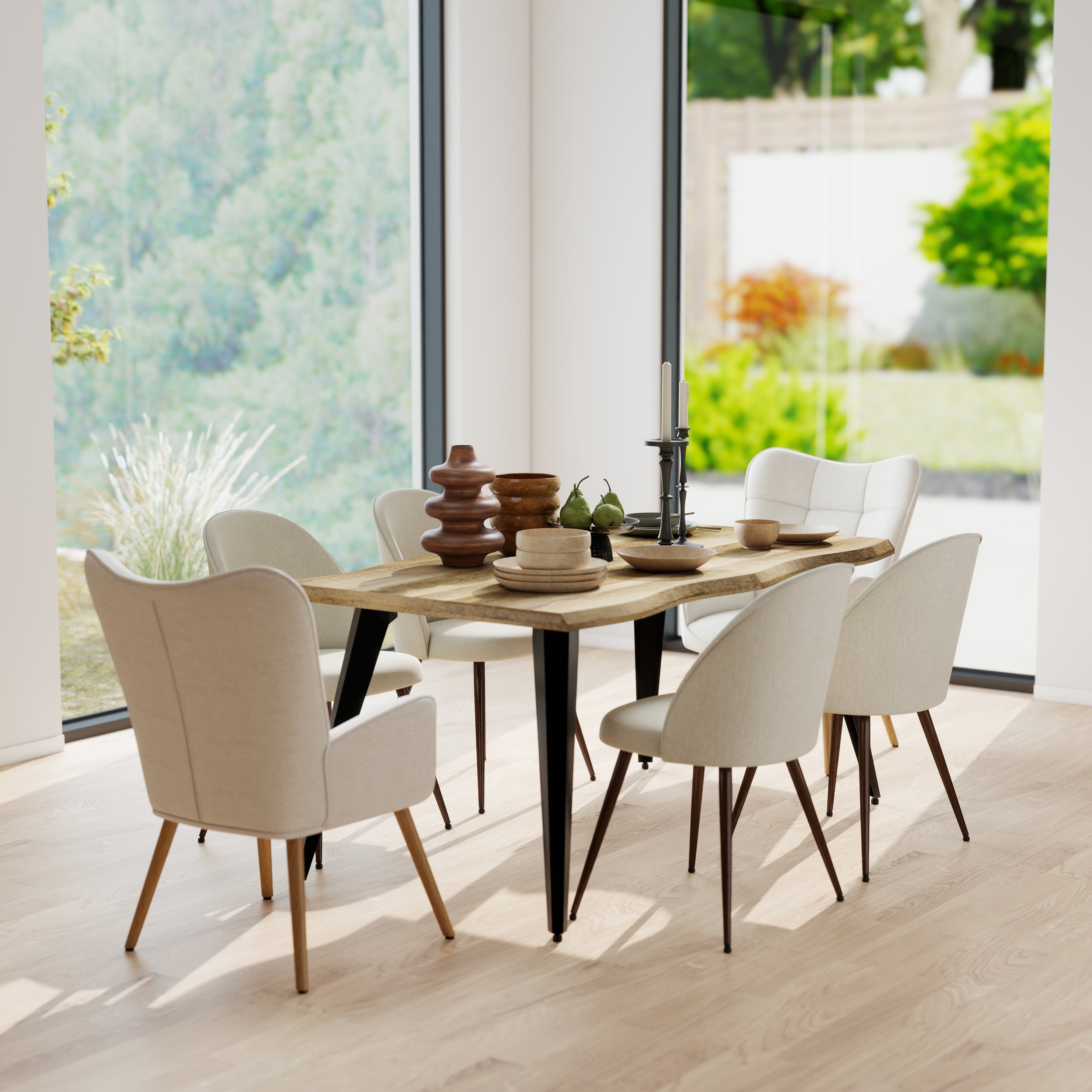 Lancelot 7 Piece Walnut with Haven & Kanas Upholstered Dining Set