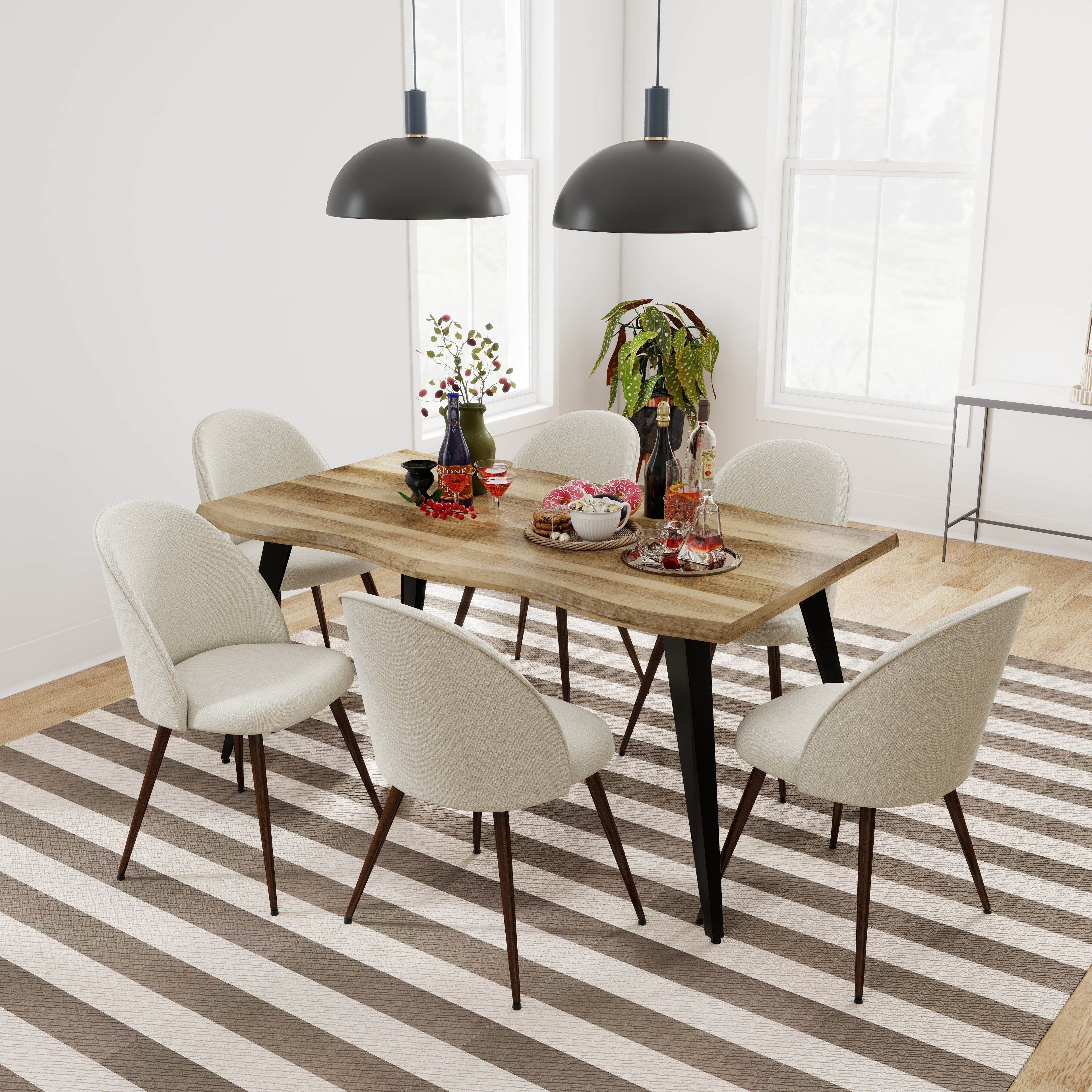 Lancelot 7 Piece Walnut & Haven Upholstered Dining Set