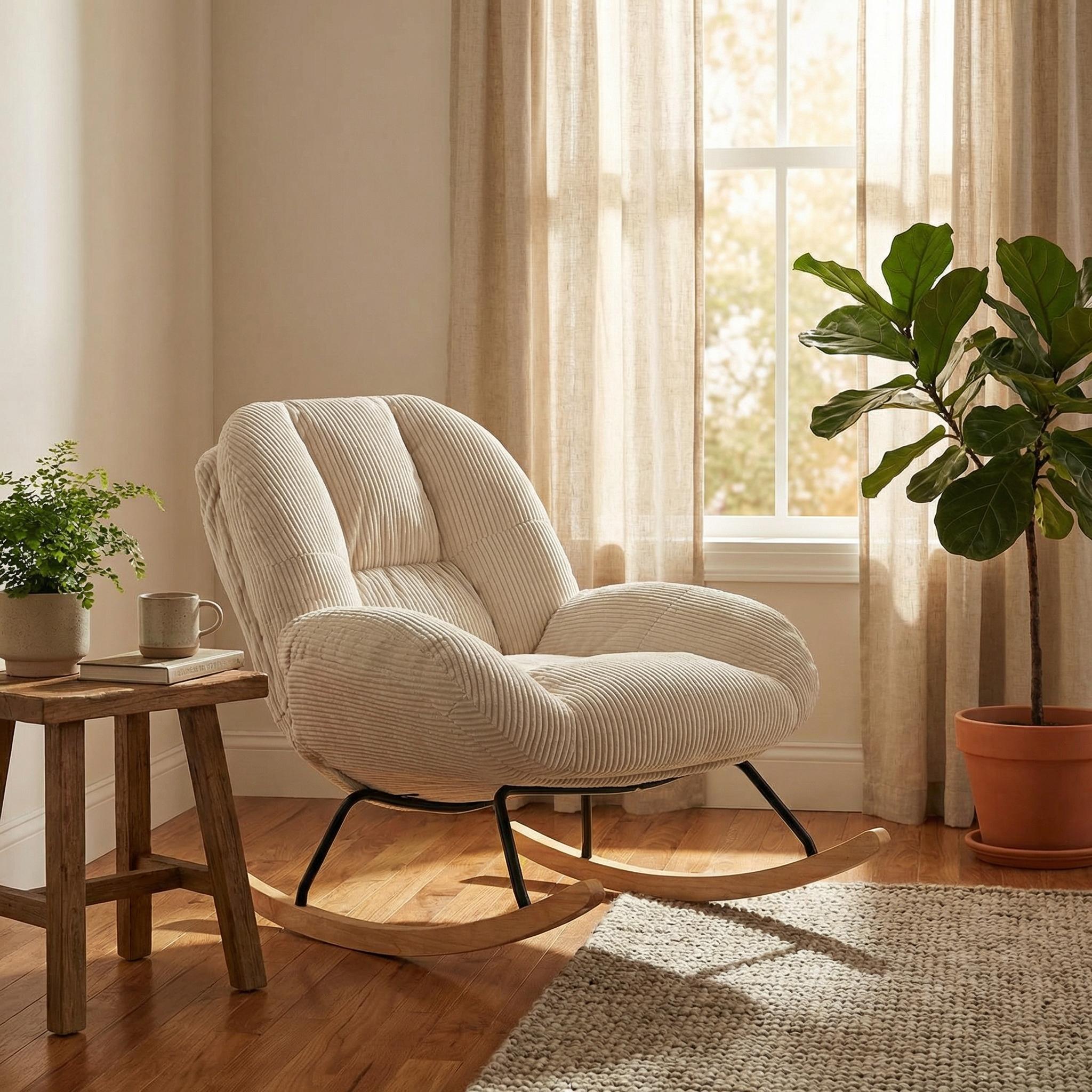 Lithops Corduroy Rocking Chair Modern Fabric Accent Chair