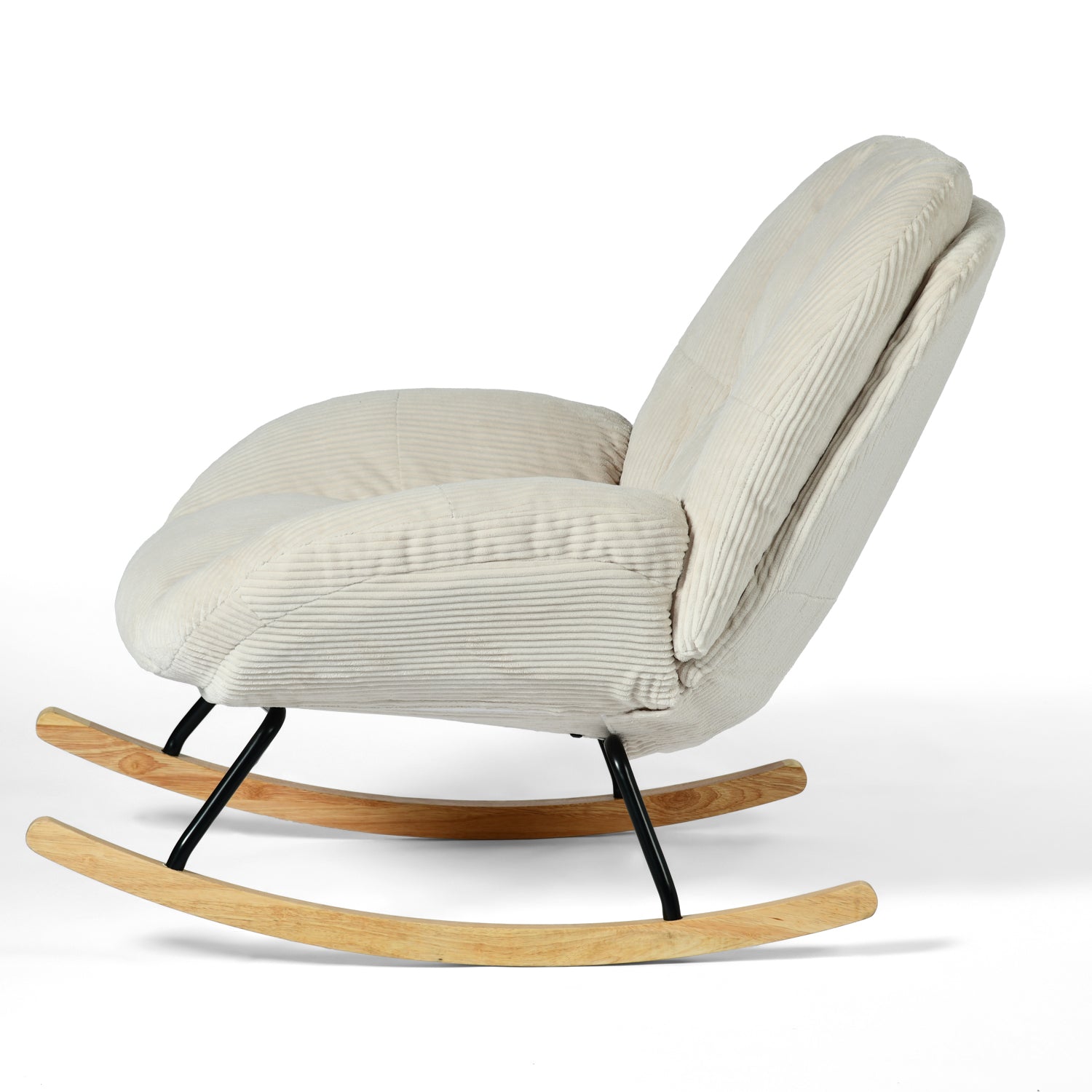Homy Casa Lithops Corduroy Rocking Chair Modern Fabric Accent Chair, Beige