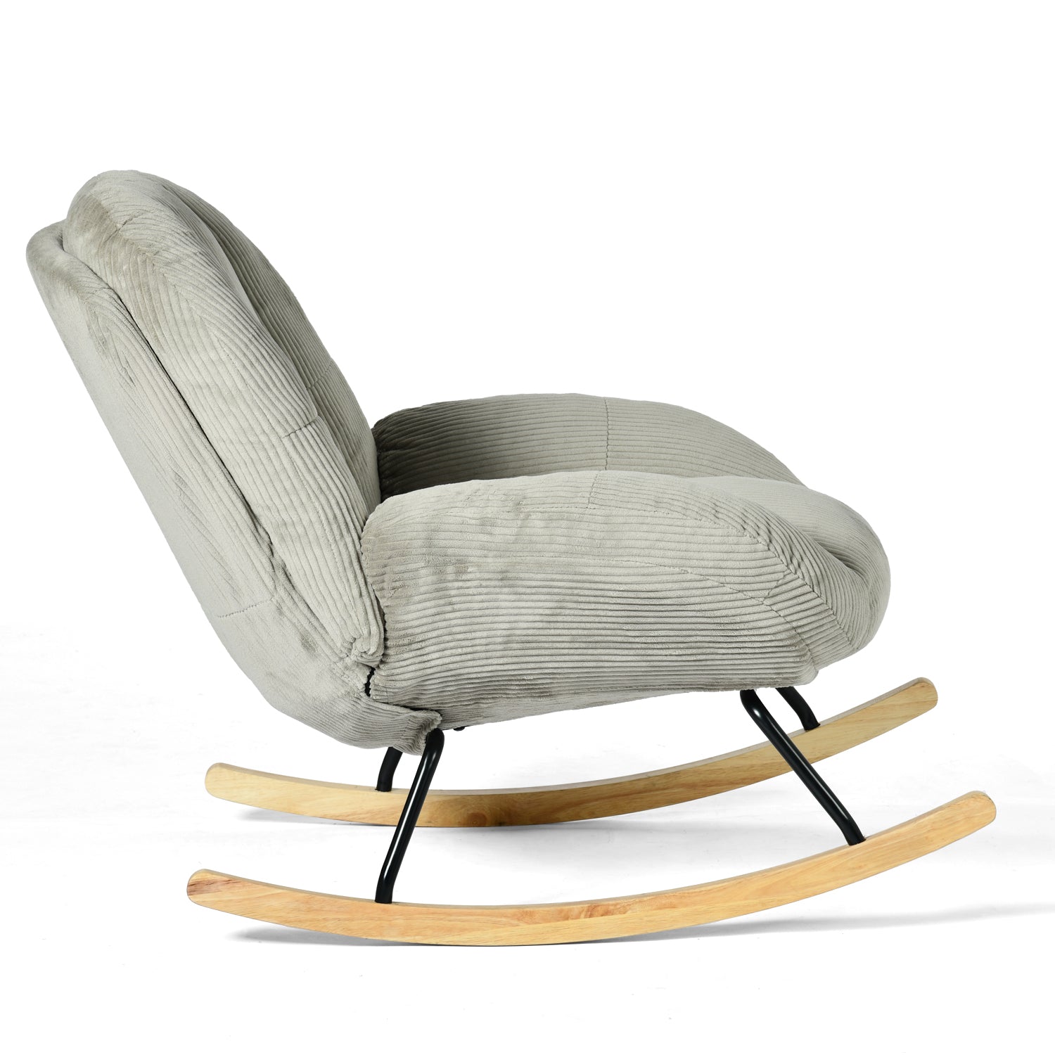 Homy Casa Corduroy Rocking Accent Chair, Fabric Upholstered Rocking Chair, Rocking Armchair, Grey