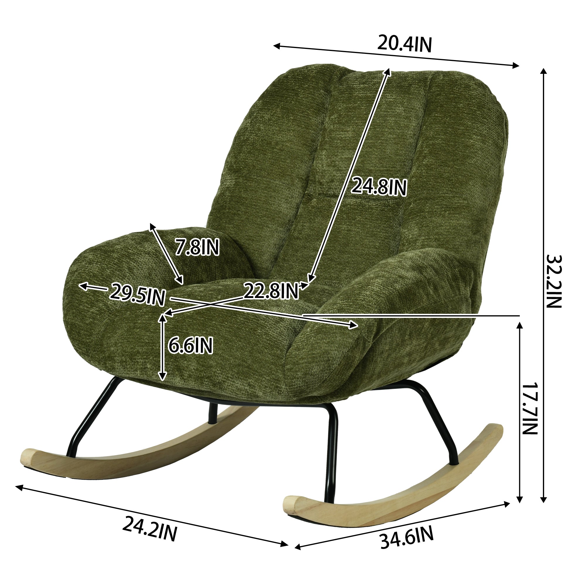 Homy Casa LITHOPS GREEN Rock Chair Modern Fabric Armchair for Living Room or Bedroom