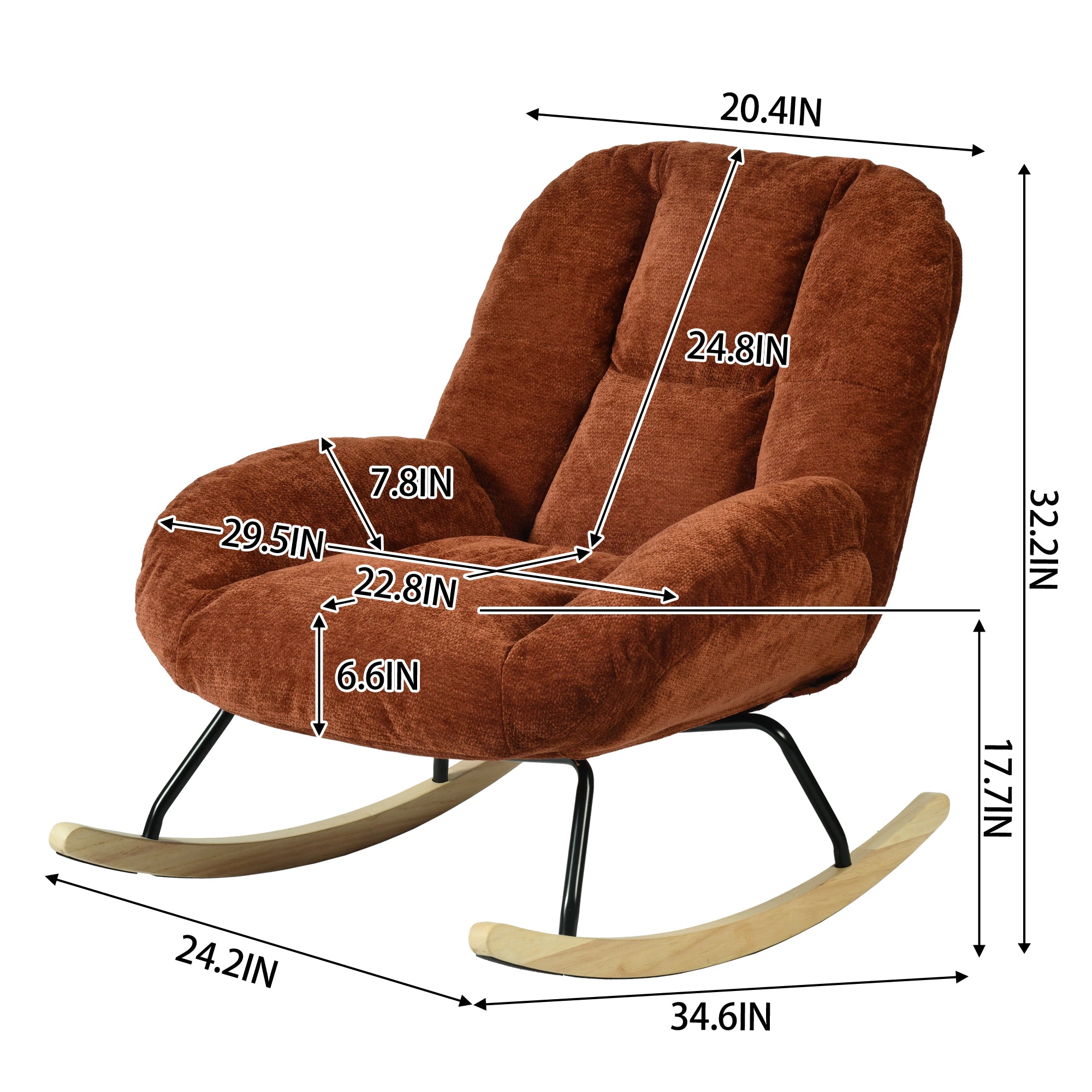 Homy Casa LITHOPS RED Rock Chair Modern Fabric Armchair for Living Room, Bedroom, Office