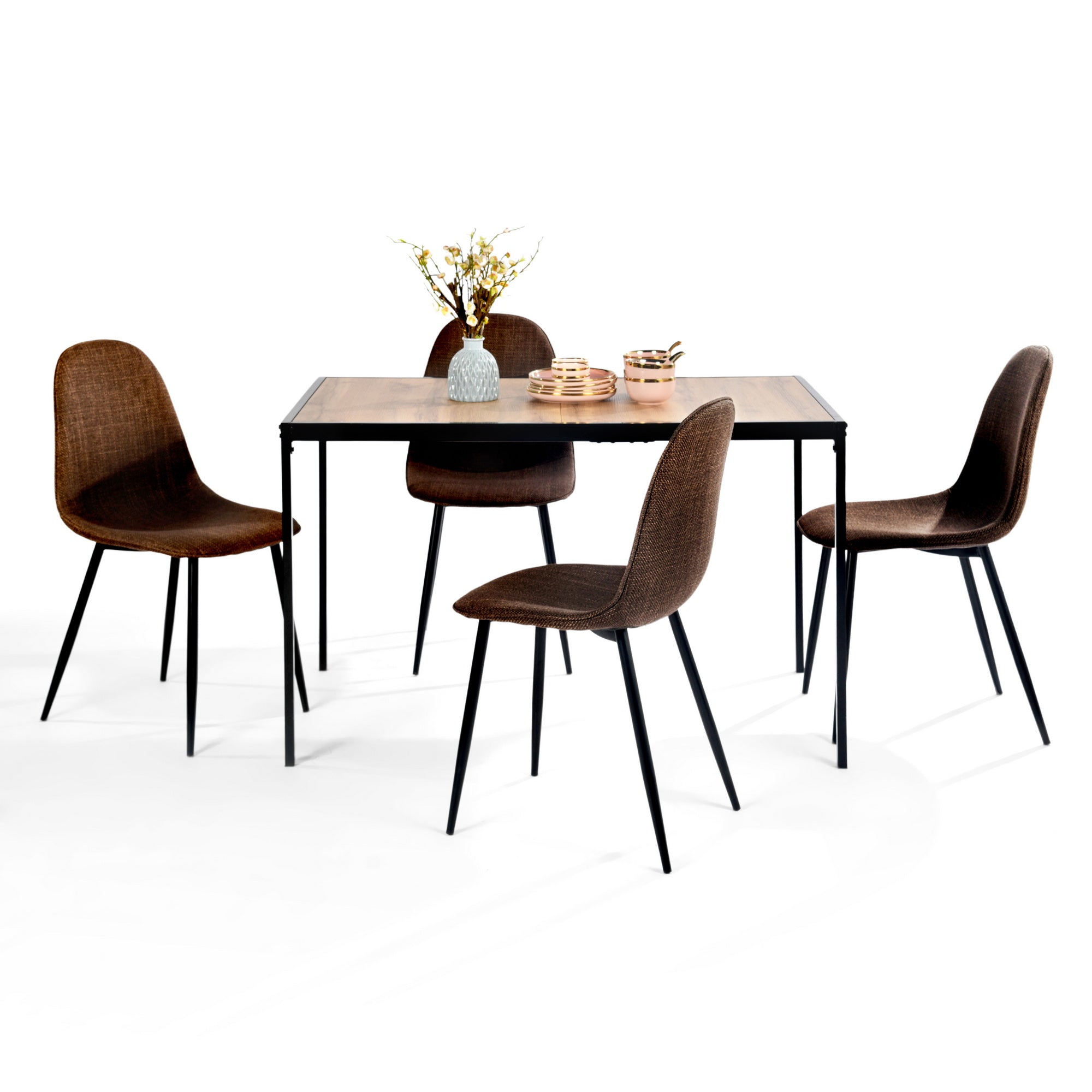 Charlton Tweed Dining Chair Set of 4 with Splayed Metal Legs