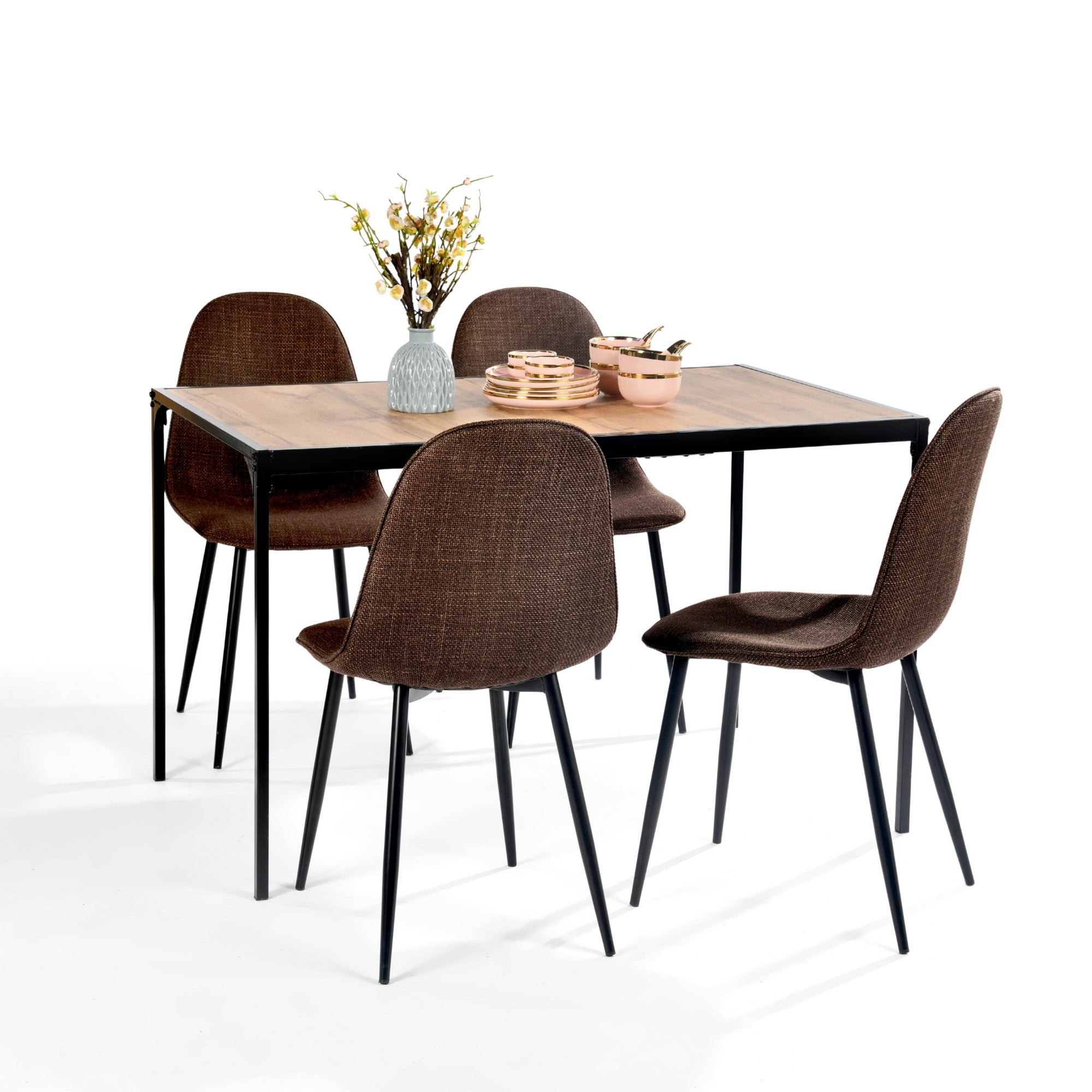 Charlton Tweed Dining Chair Set of 4 with Splayed Metal Legs