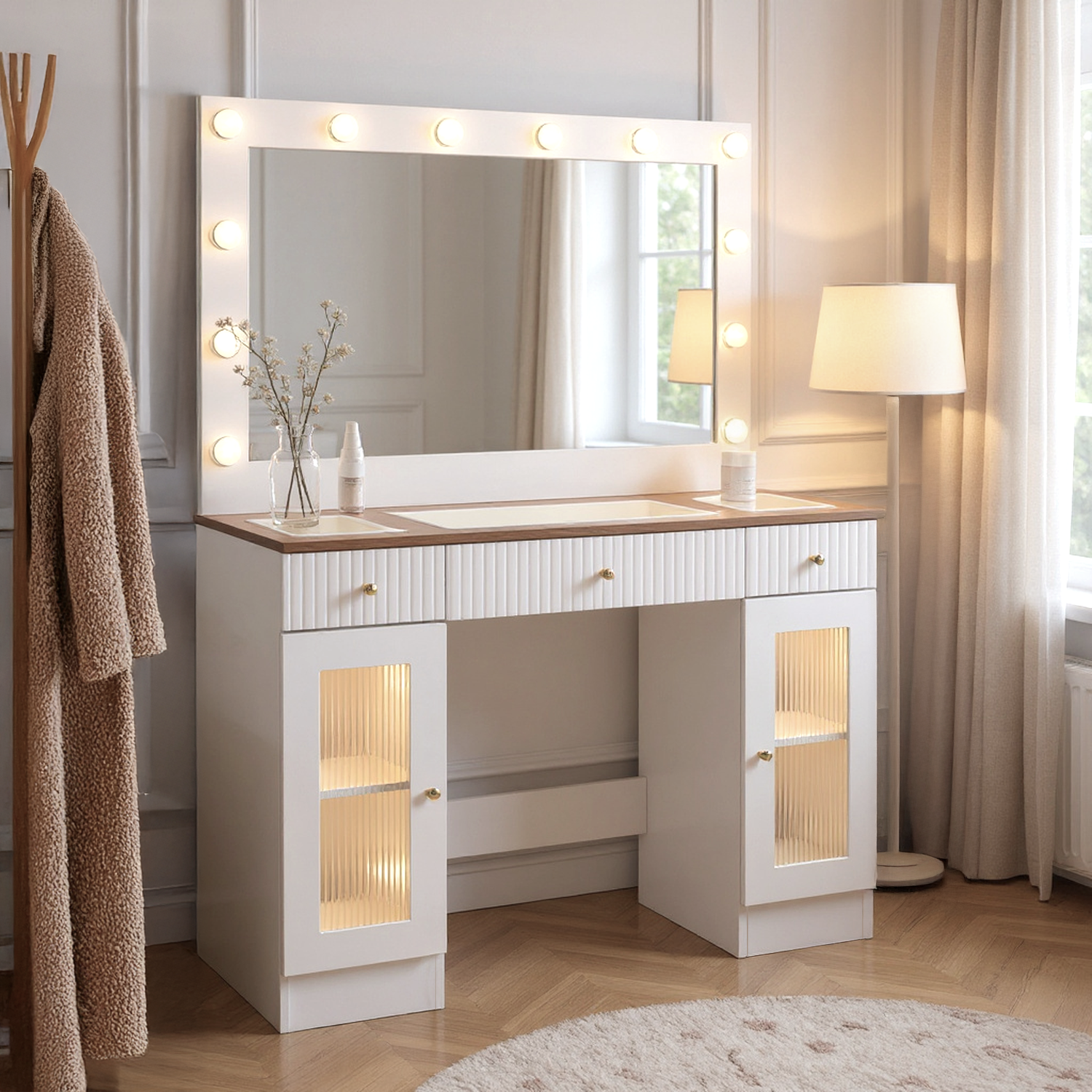 Homy Casa Solna 43" Makeup Vanity Desk with Lighted Mirror
