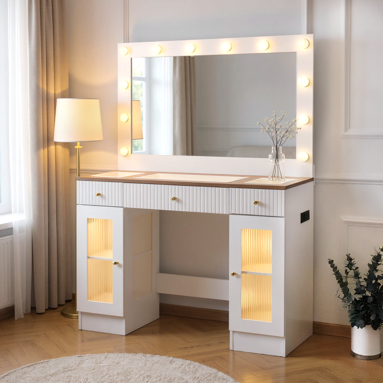 Homy Casa Solna 43" Makeup Vanity Desk with Lighted Mirror