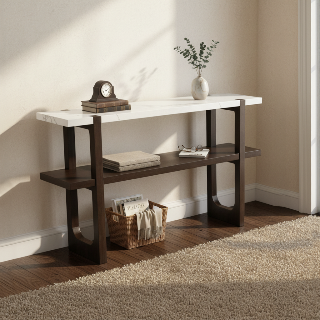 Ravenna Console Table Narrow Entryway Table with Open Shelf, Expresso Brown