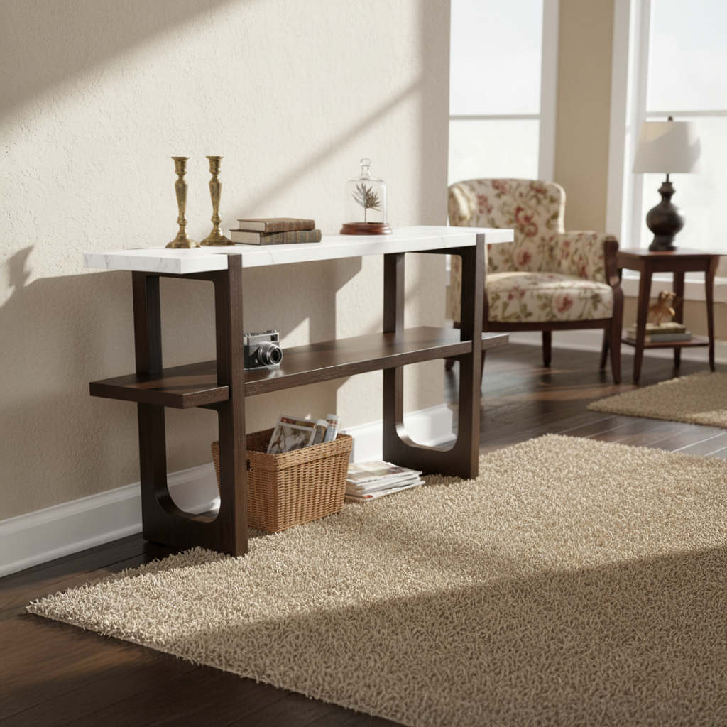 Ravenna Console Table Narrow Entryway Table with Open Shelf, Expresso Brown