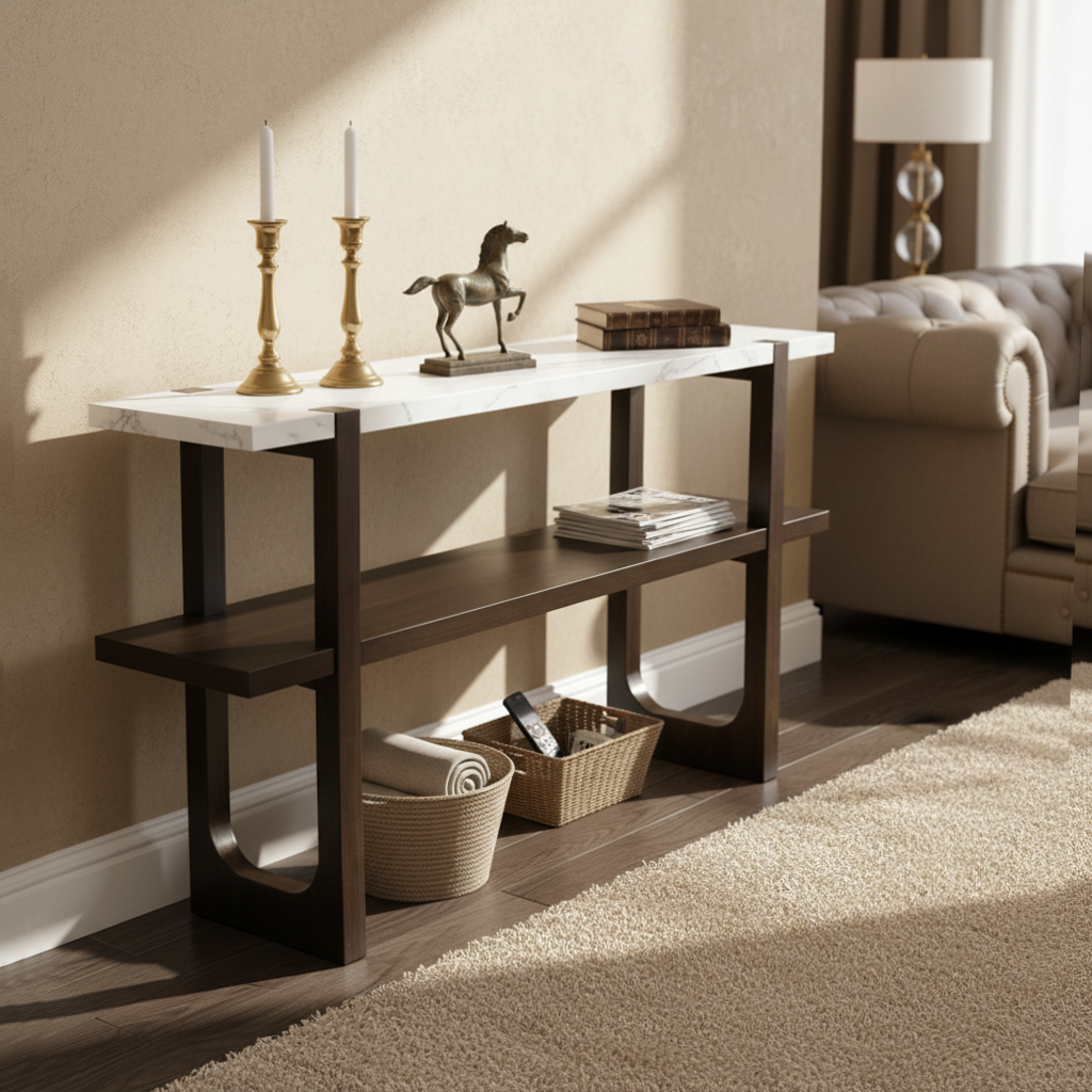 Ravenna Console Table Narrow Entryway Table with Open Shelf, Expresso Brown