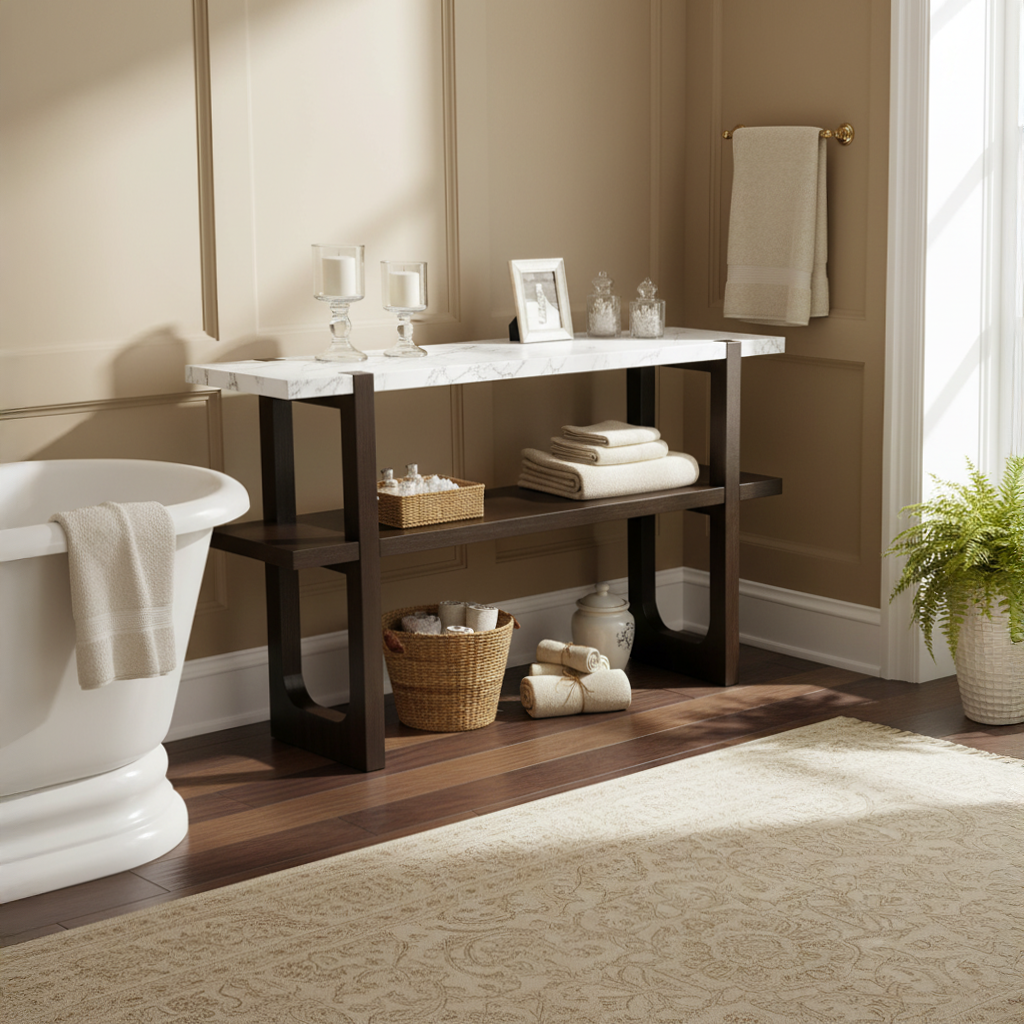 Ravenna Console Table Narrow Entryway Table with Open Shelf, Expresso Brown