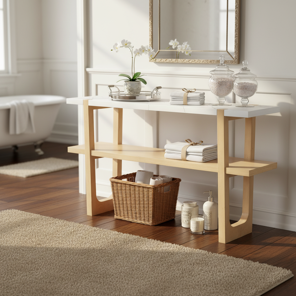 Ravenna Console Table Narrow Entryway Table with Open Shelf, Natural