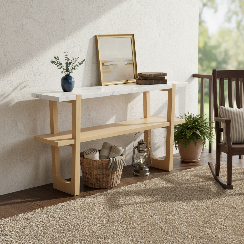 Ravenna Console Table Narrow Entryway Table with Open Shelf, Natural
