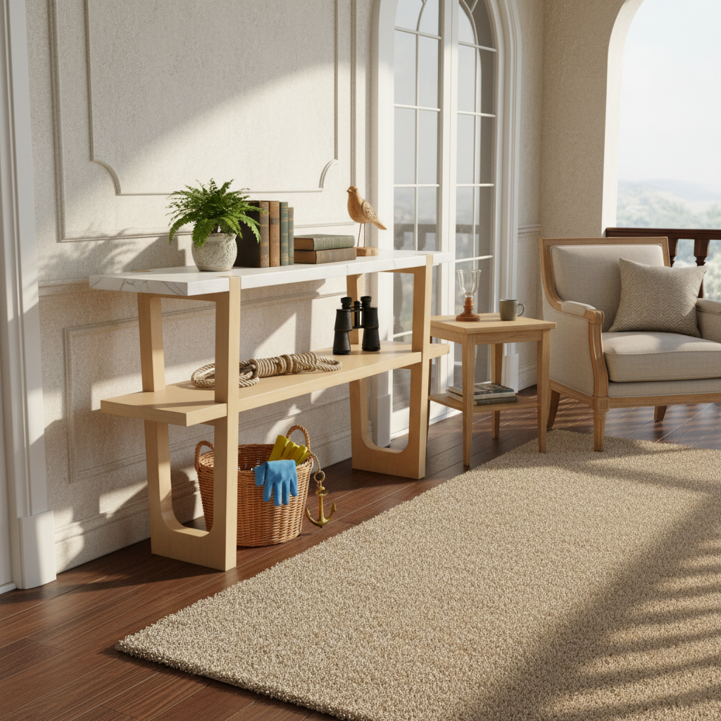 Ravenna Console Table Narrow Entryway Table with Open Shelf, Natural