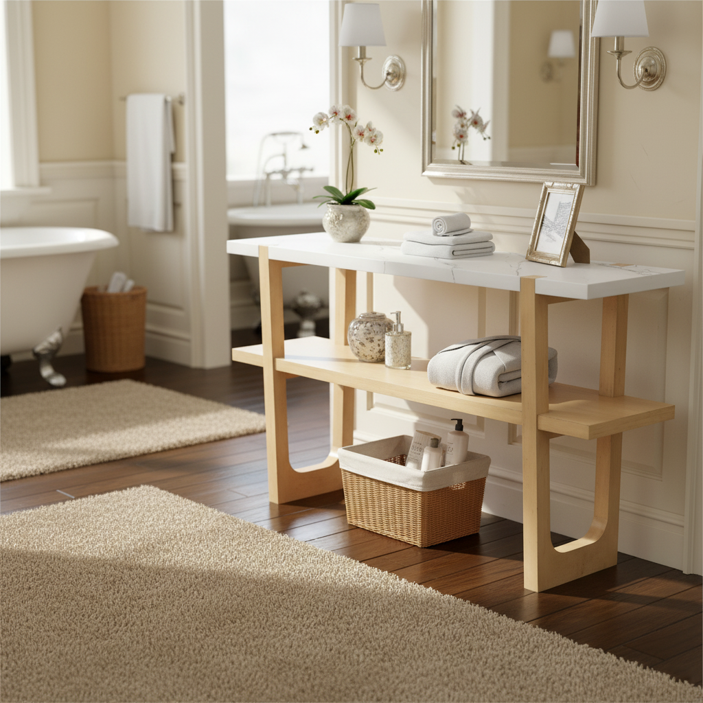 Ravenna Console Table Narrow Entryway Table with Open Shelf, Natural