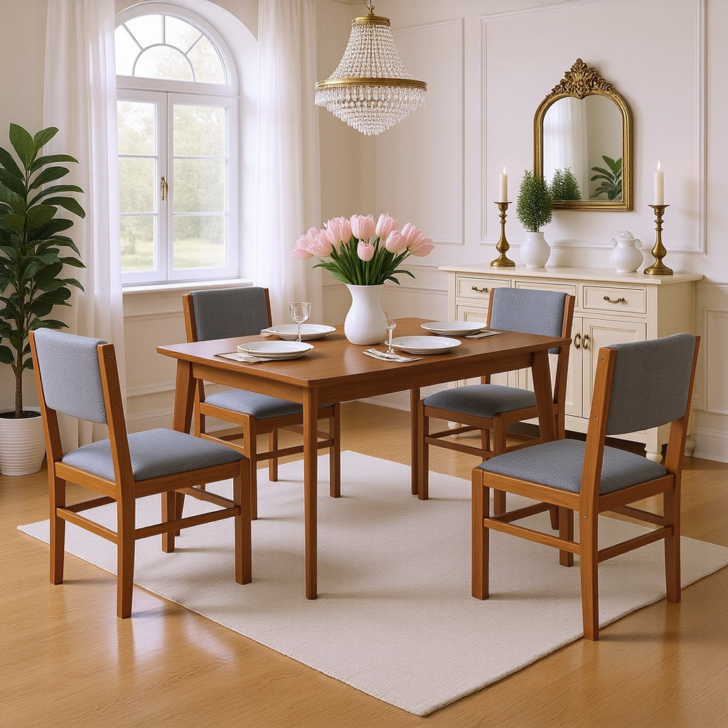 Seine Mid-Century Upholstered Solid Wood Dining Chair Set of 4