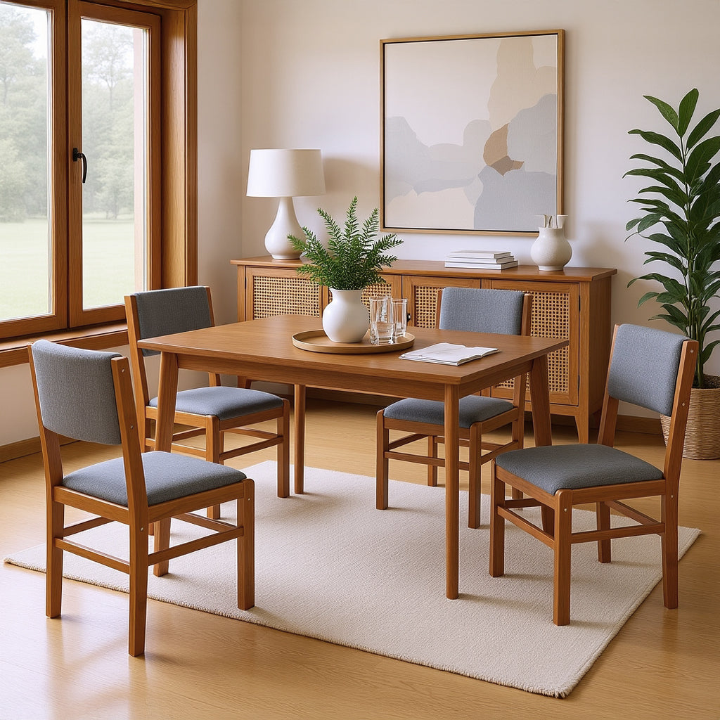 Seine Mid-Century Upholstered Solid Wood Dining Chair Set of 4