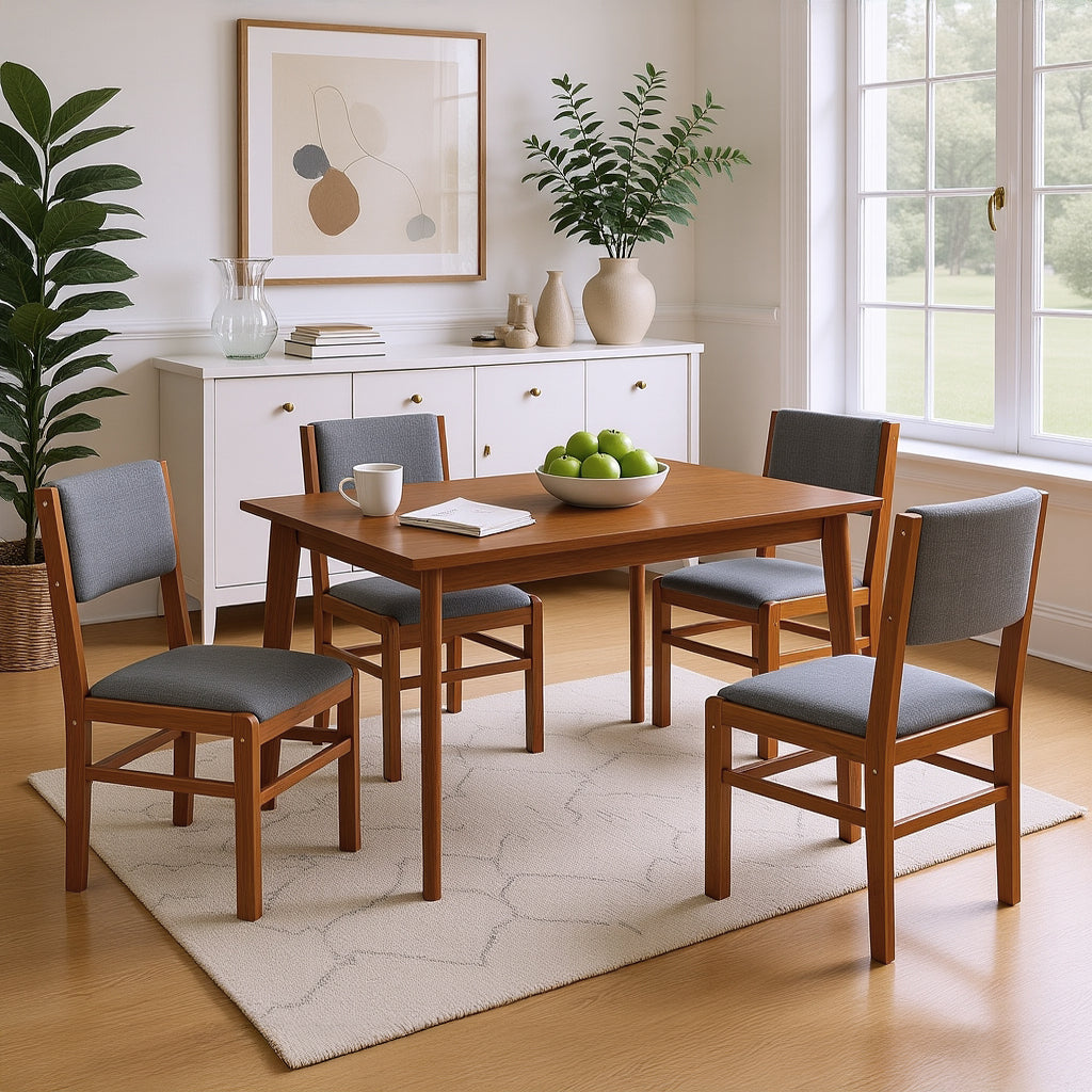 Seine Mid-Century Upholstered Solid Wood Dining Chair Set of 4