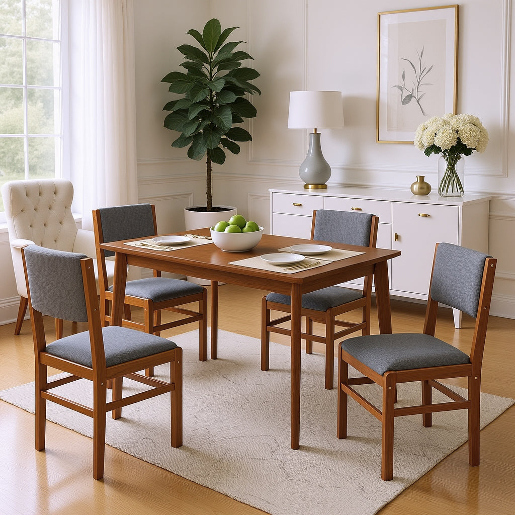 Seine Mid-Century Upholstered Solid Wood Dining Chair Set of 4
