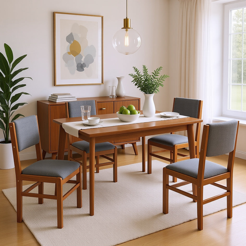 Seine Mid-Century Upholstered Solid Wood Dining Chair Set of 4