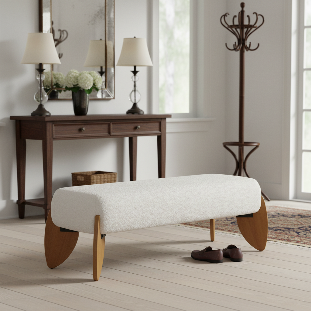 Taos Bouclé Upholstered Long Ottoman Bench