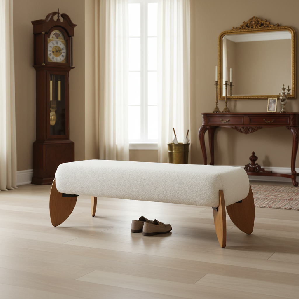 Taos Bouclé Upholstered Long Ottoman Bench