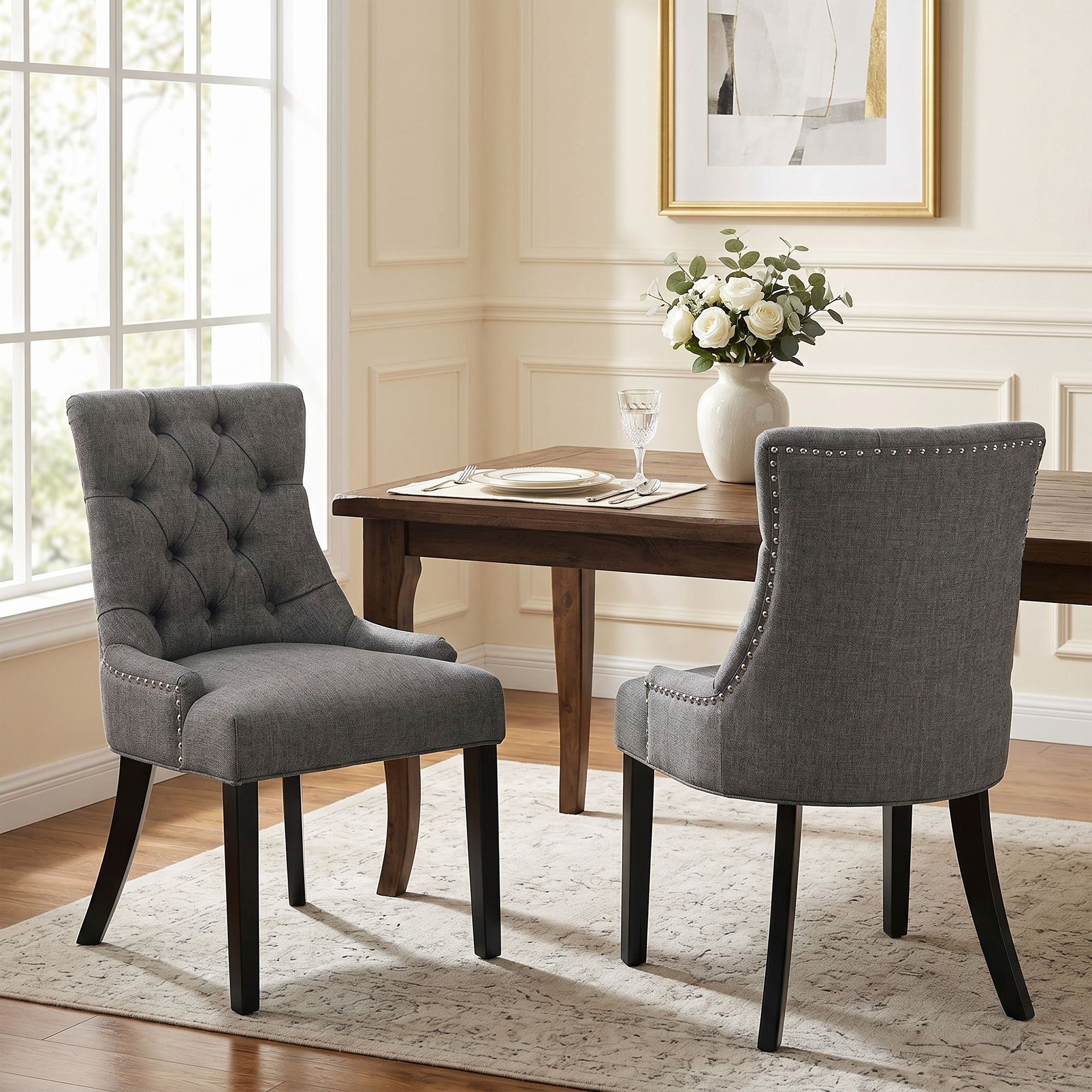 Homy Casa NUTTON EBONY CHARCOAL 2PC Dining Chair Set for Kitchen and Dining Room