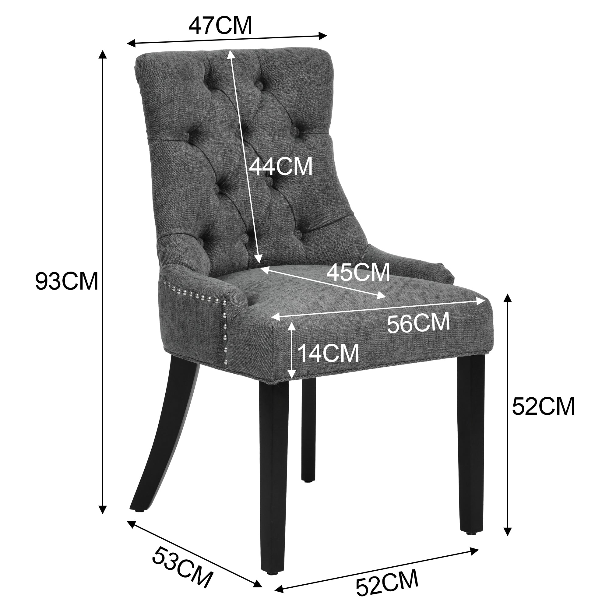 Homy Casa NUTTON EBONY CHARCOAL 2PC Dining Chair Set for Kitchen and Dining Room