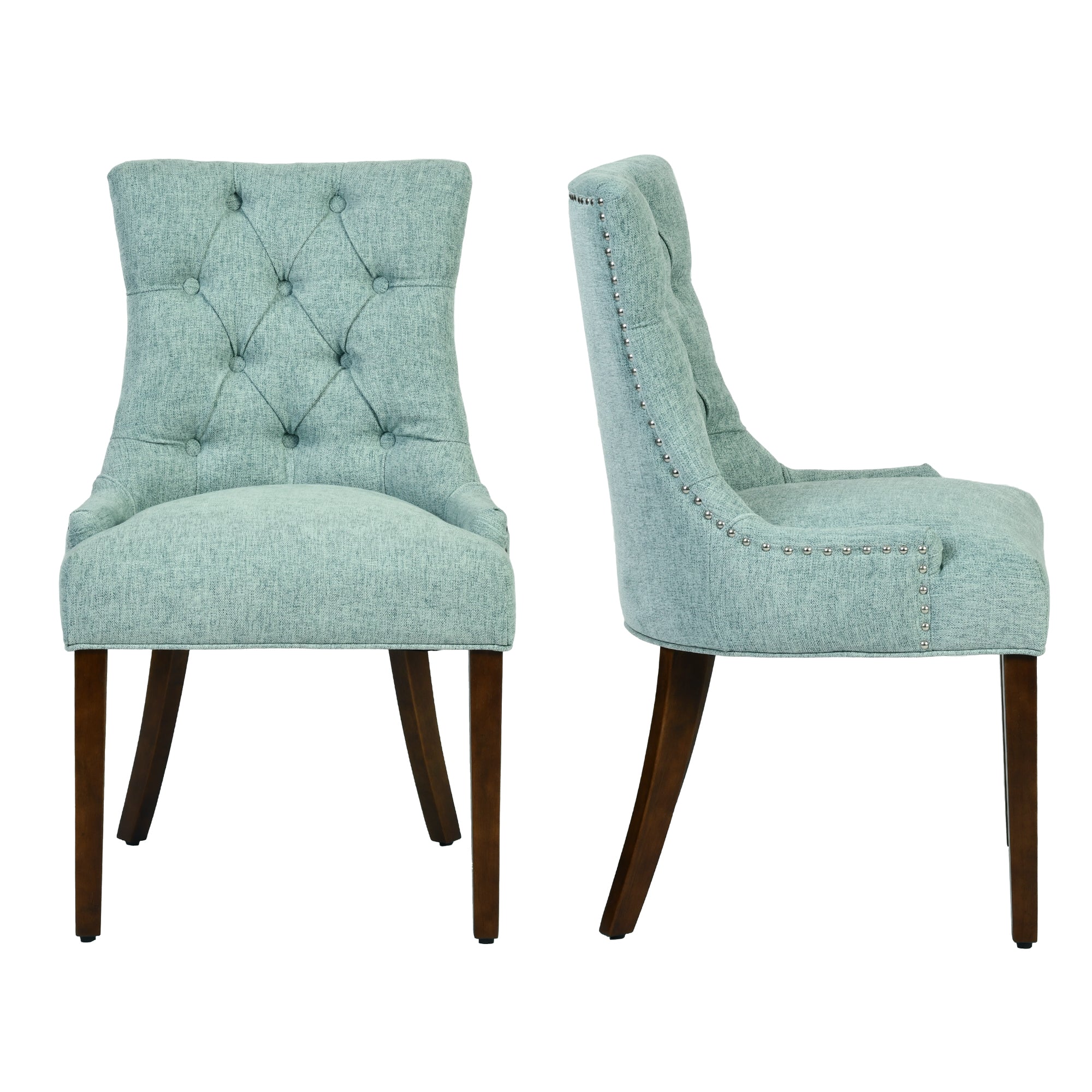 NUTTON Upholstered Tufted Back Dining Chair Set of 2 with Curved Legs