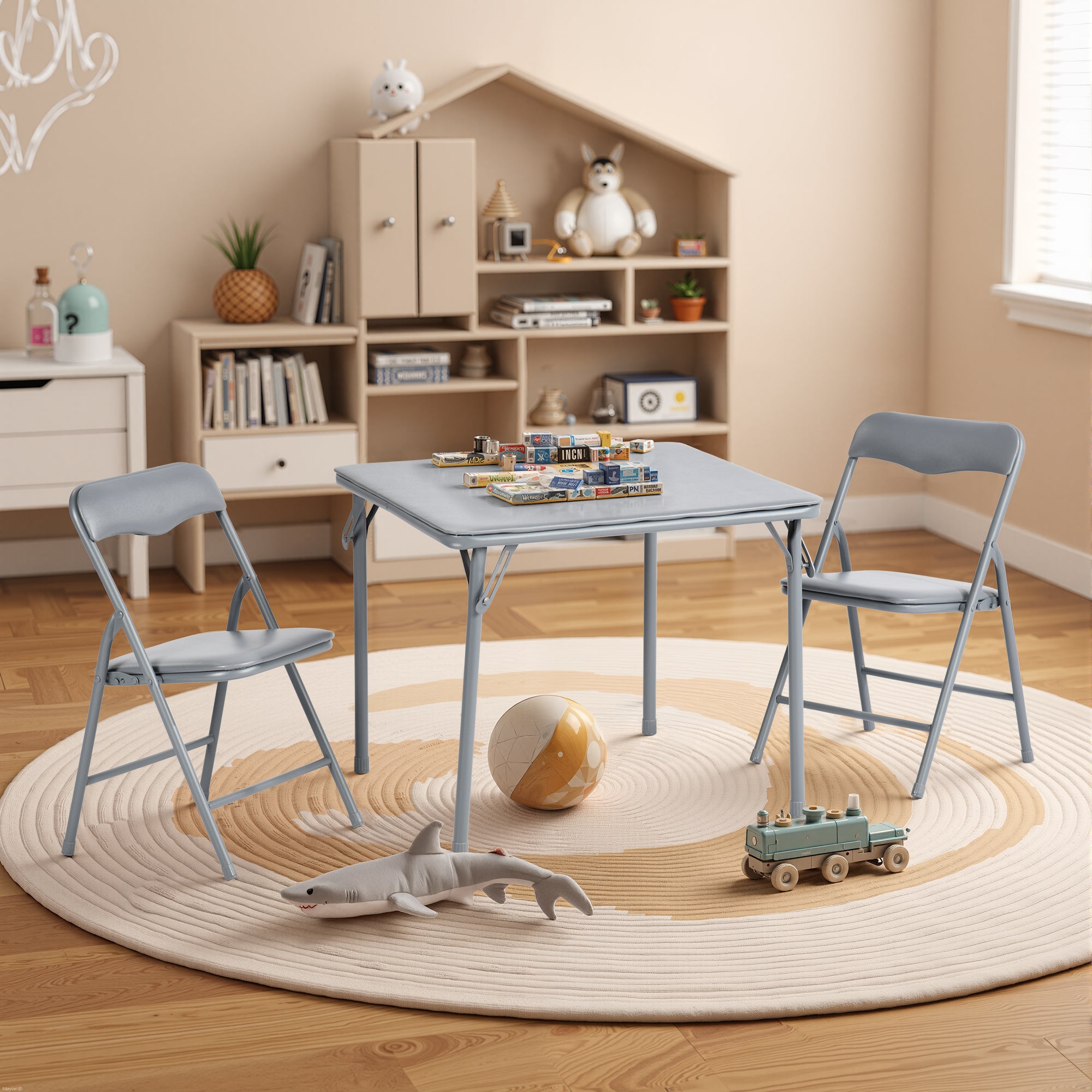 Page Solid Color Kids Folding Table and Chair Set, Set of 3 or 5