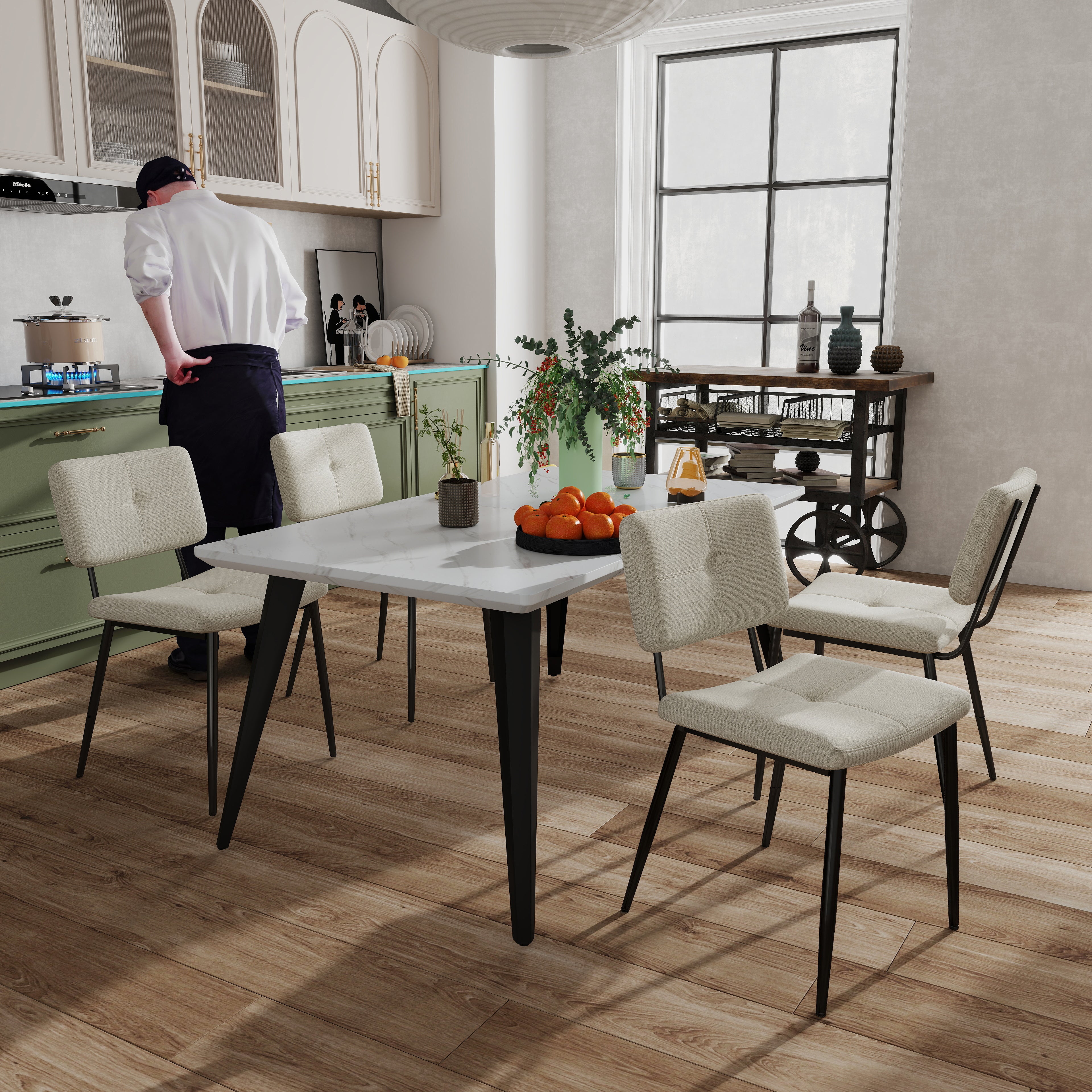 Pomona Upholstered Dining Chairs Set of 4 Beige