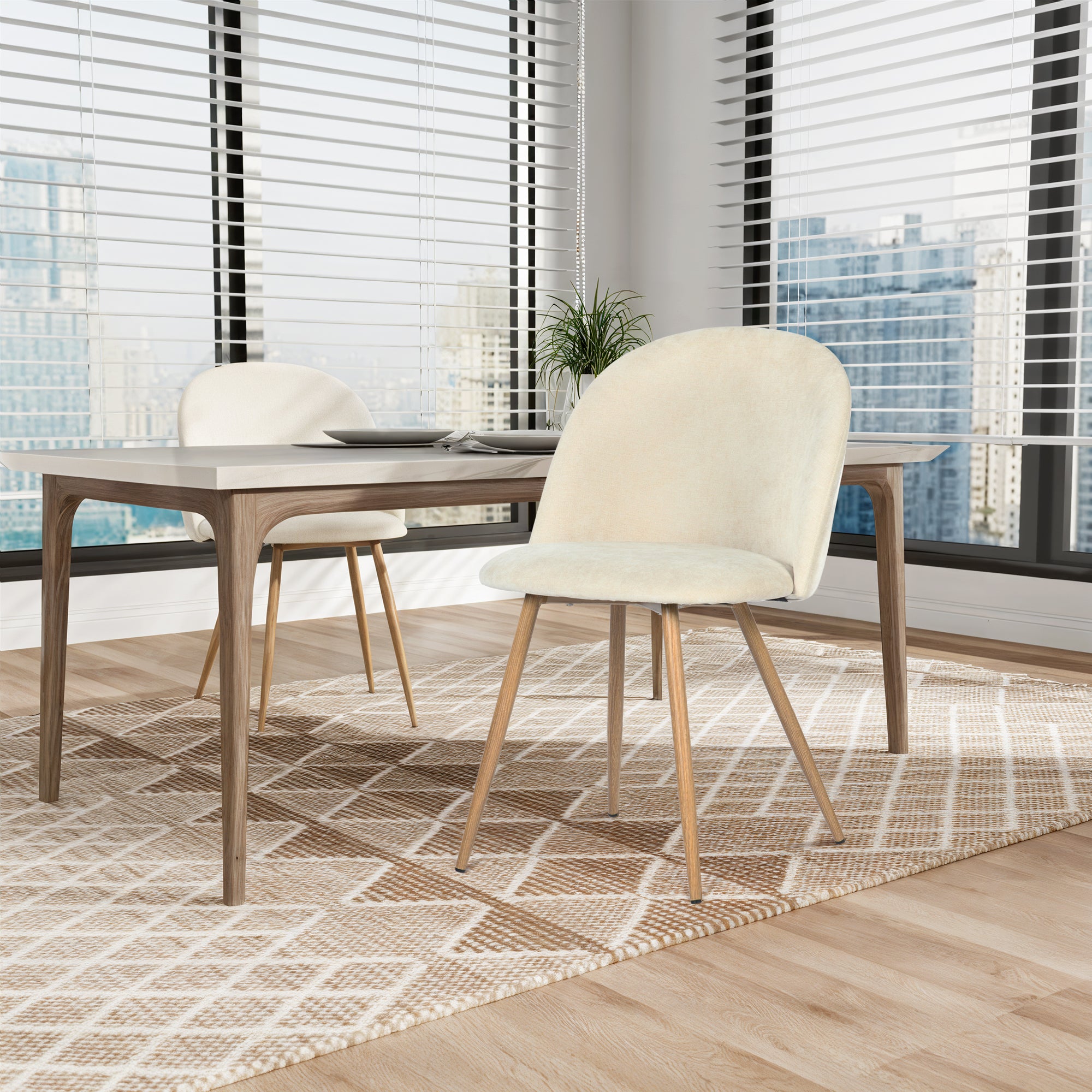 Homy Casa Rookie 5PC Dining Table Set 31.5” Round Table with 4 Puz Biscuit Upholstered Chairs in Beige