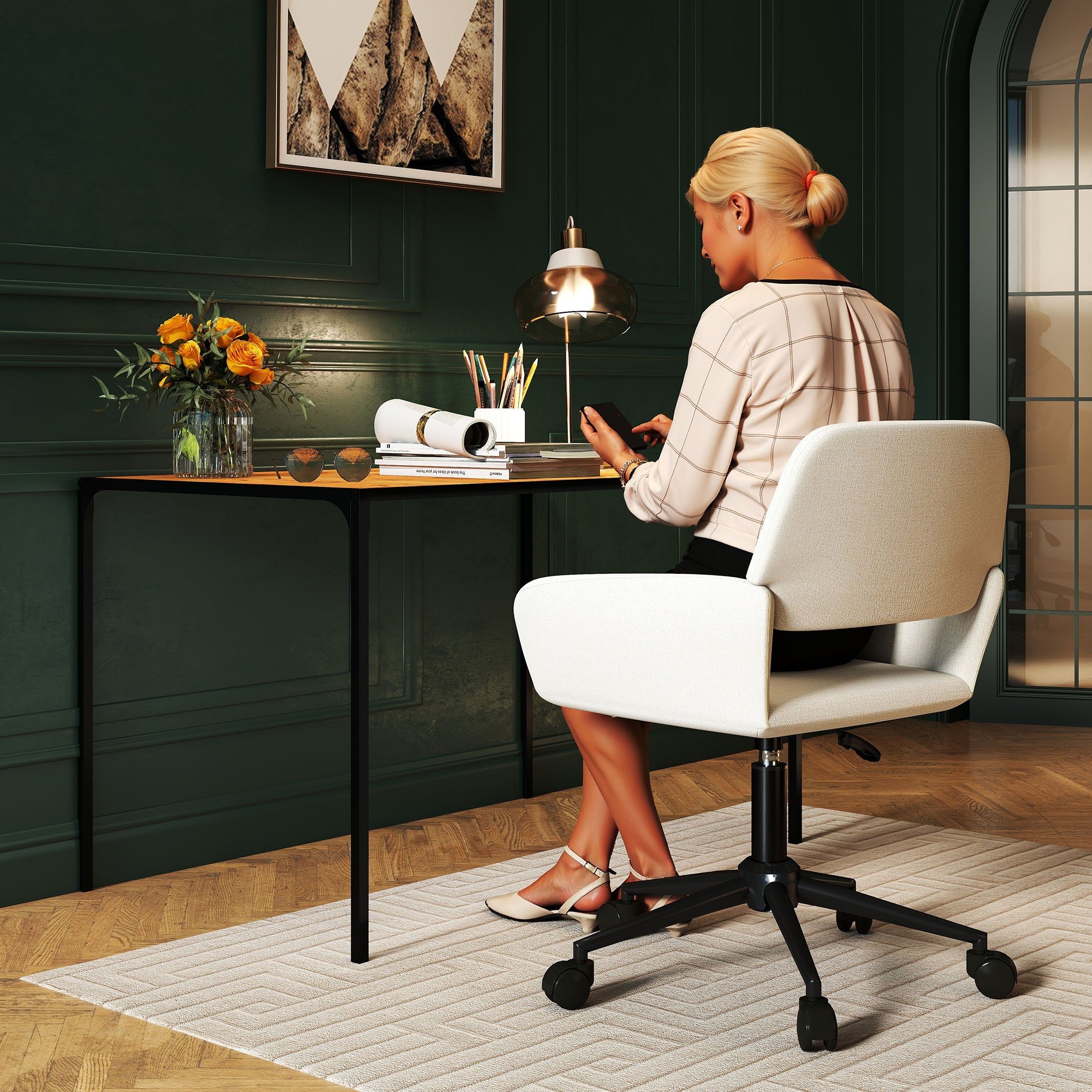 Ross Ergonomic Upholstered Office Chair with Metal Legs – HomyCasa