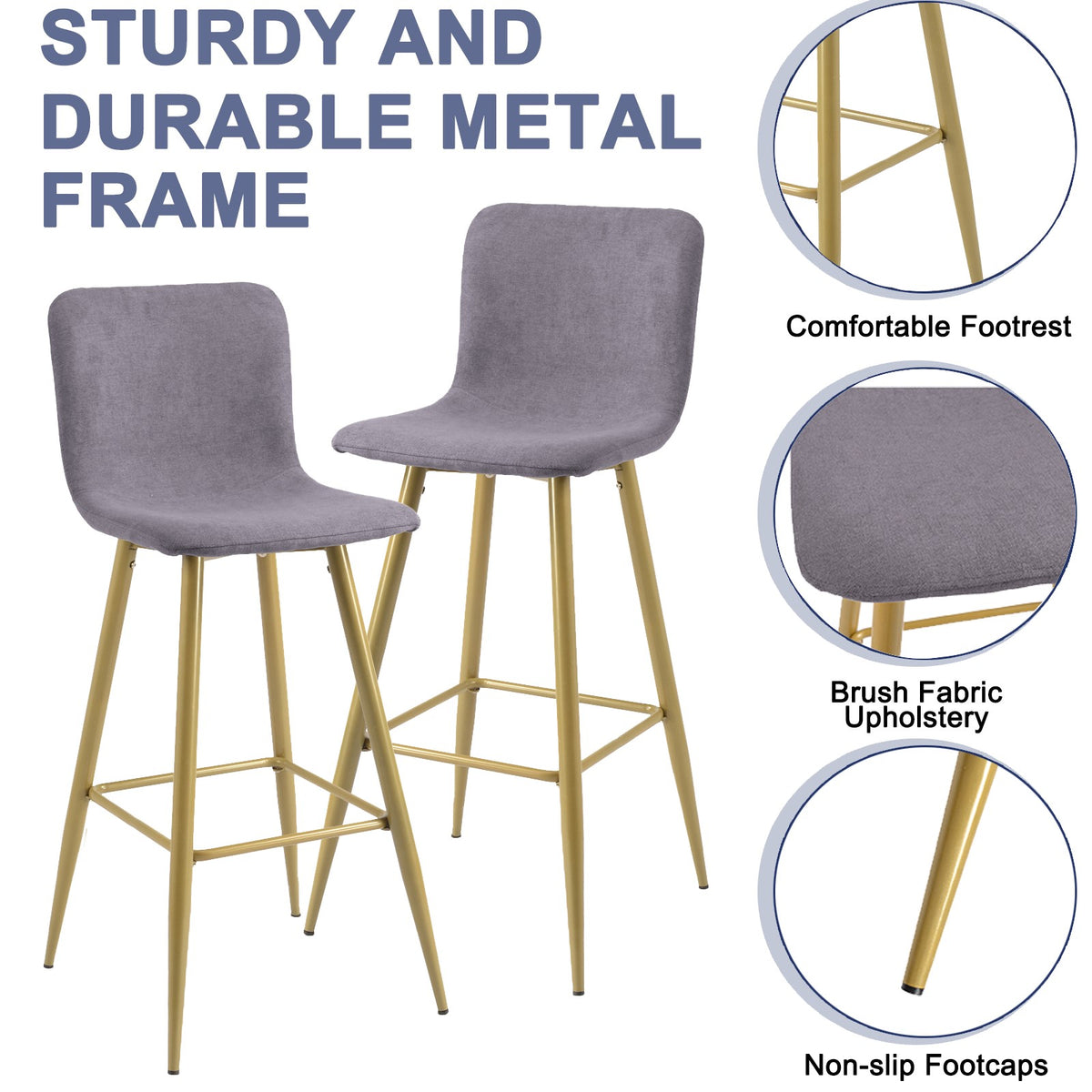 Homy Casa SCARGILL 30" Swivel Bar Stool, Dark Grey with Gold Legs Open Box