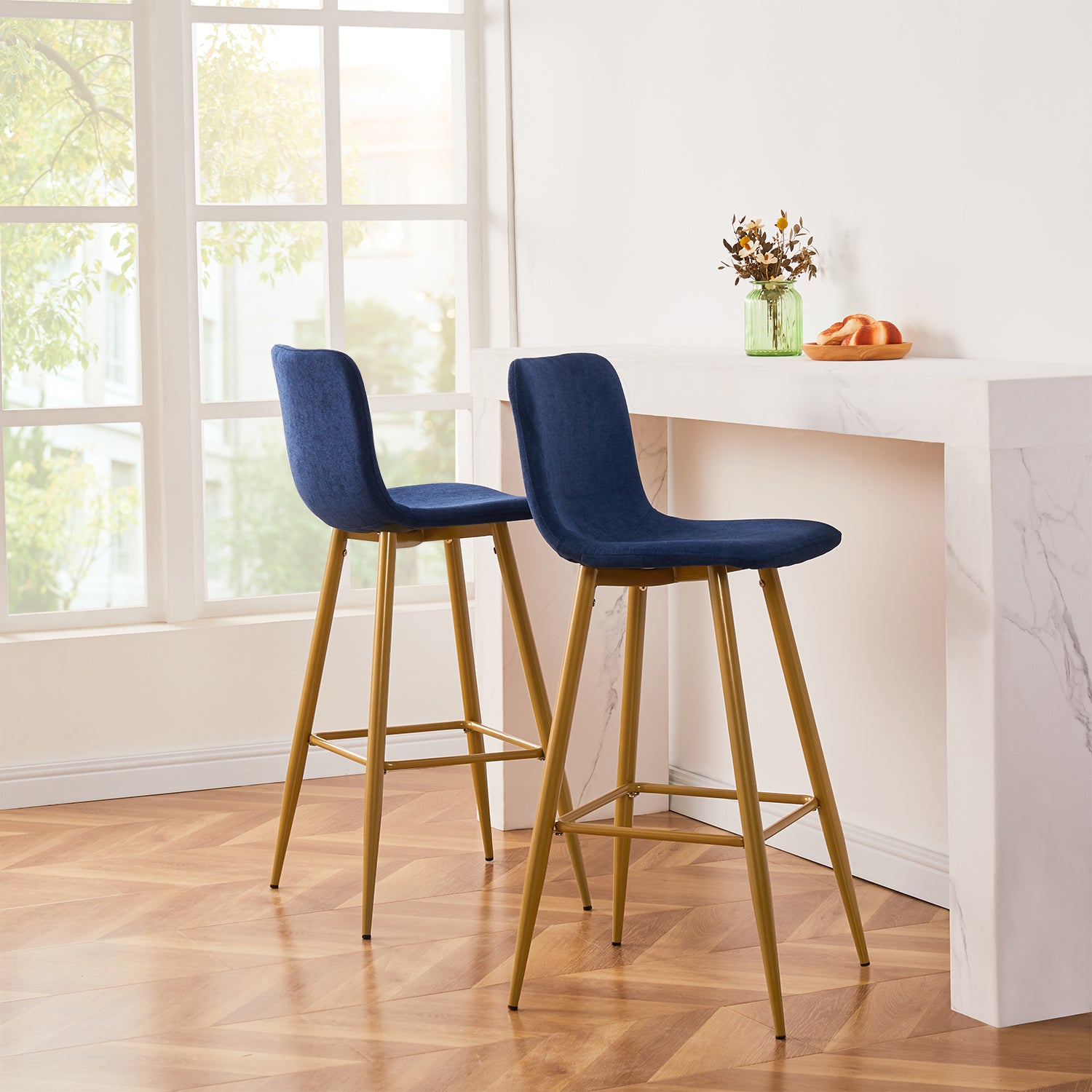 Homy Casa Scargill  30" Modern Fabric Swivel Bar Stool, Navy Blue,Open Box
