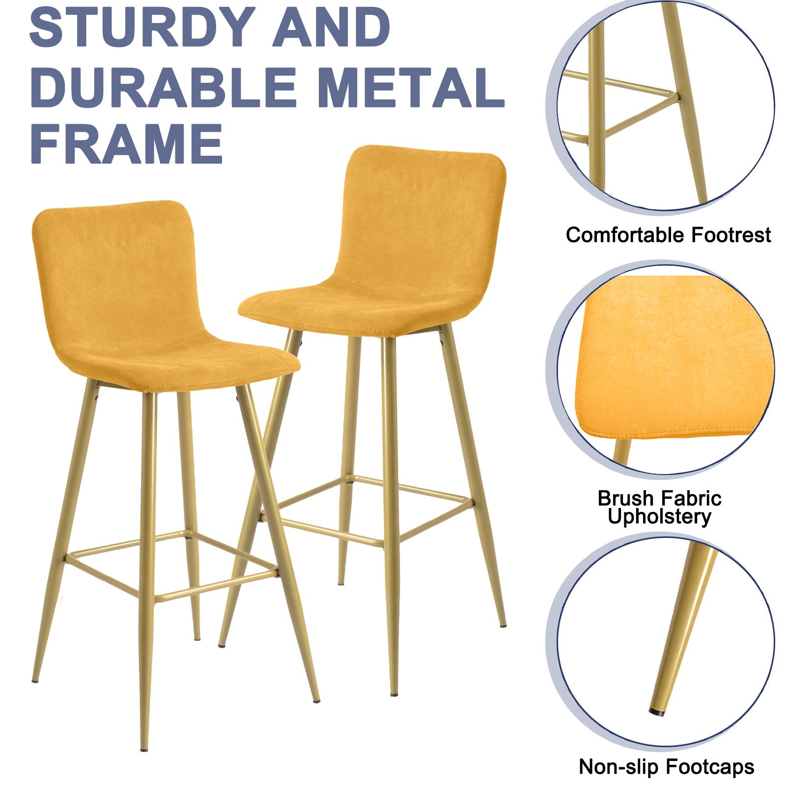 Homy Casa Scargill 30" Terry Fabric Bar Stool, Yellow,Open Box