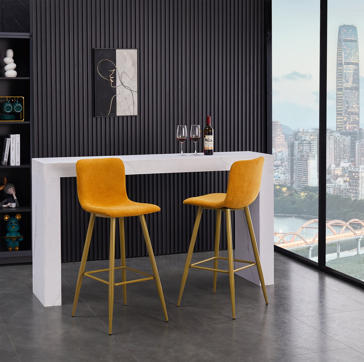 Homy Casa Scargill 26"Modern Terry Fabric Counter Stool, Yellow,Open Box