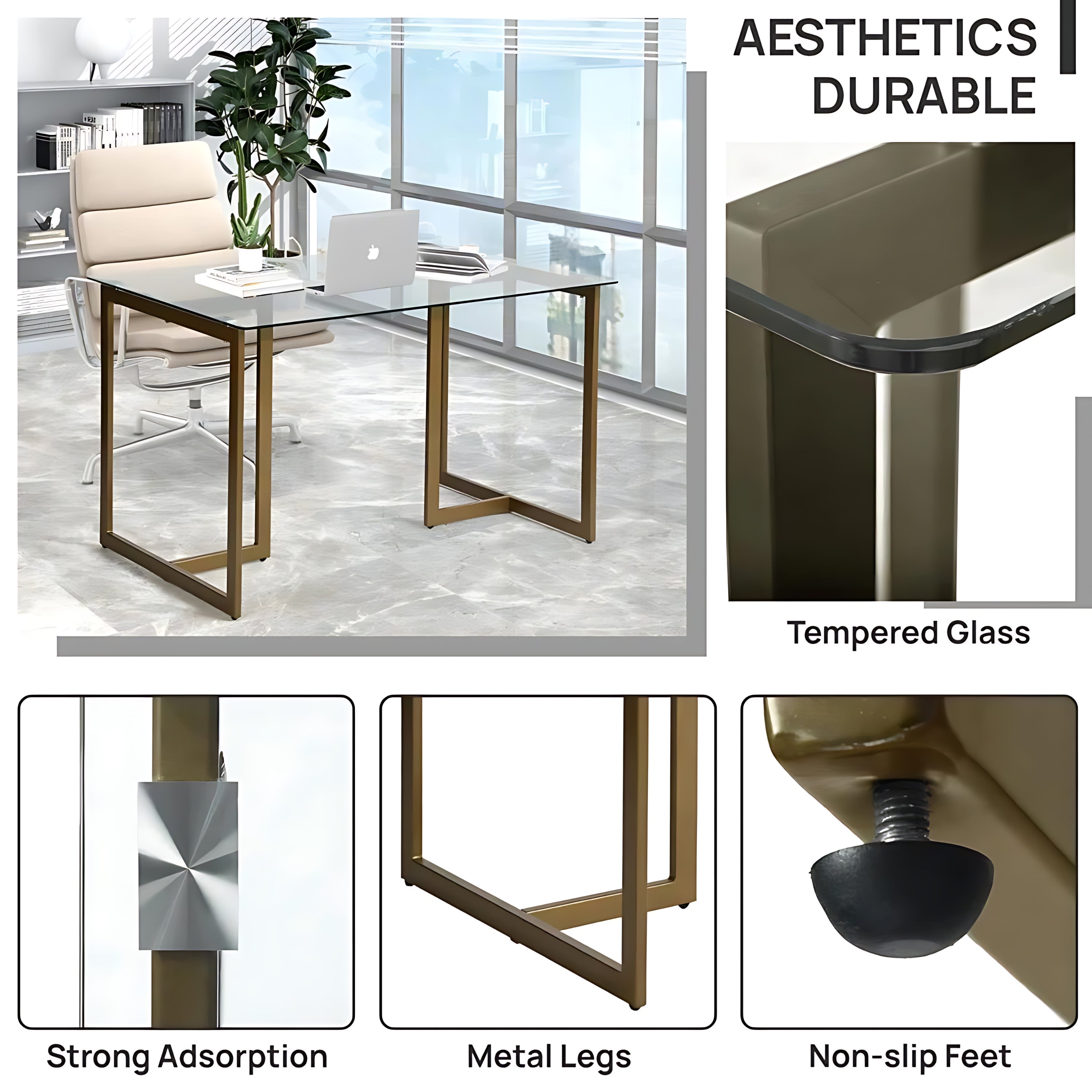Homy Casa Slip Clear Glass 47"Modern Tempered Glass Dining Table with Golden Base,Open Box