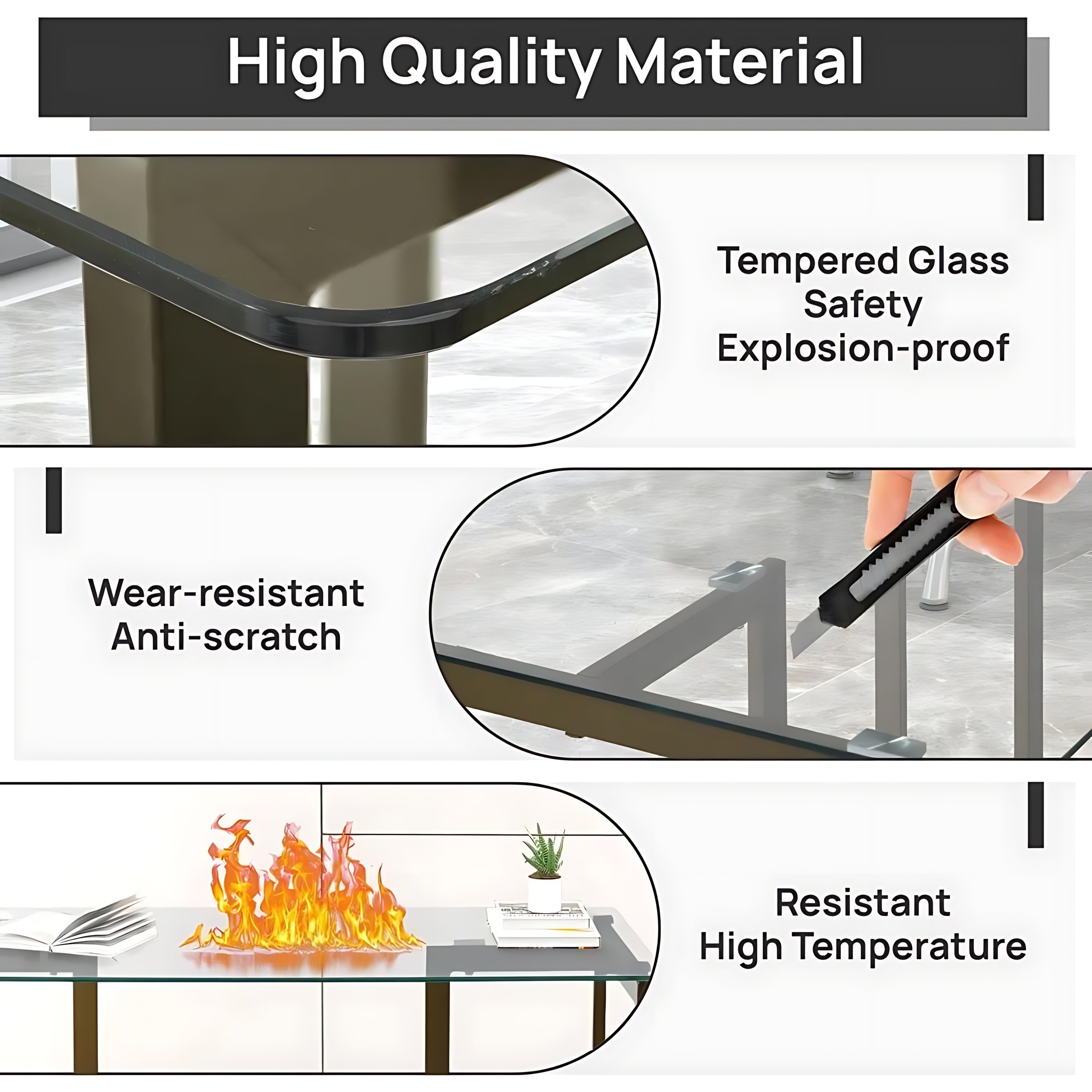 Homy Casa Slip Clear Glass 47"Modern Tempered Glass Dining Table with Golden Base,Open Box