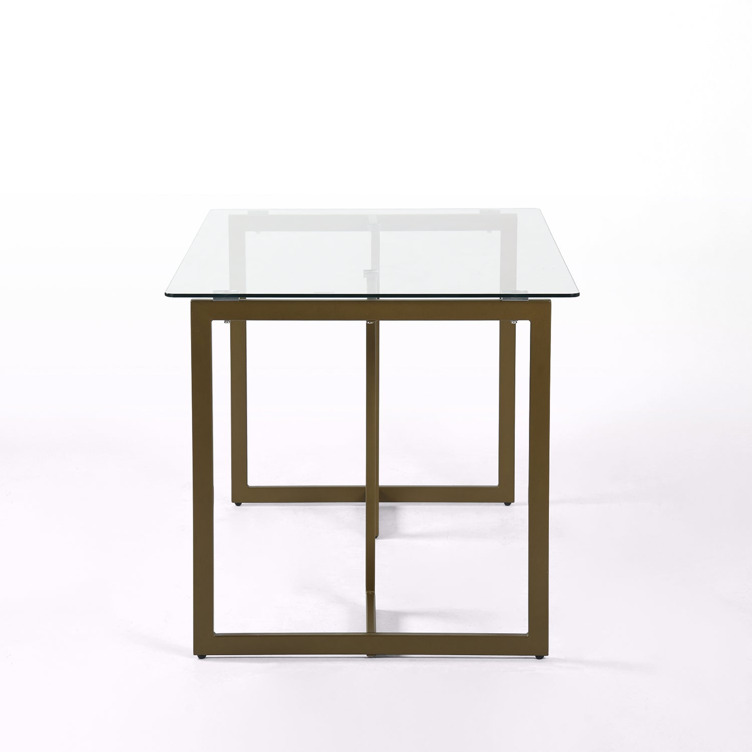Homy Casa SLIP+Scargill 5PC Dining Set 47.2” Tempered Glass Table with 4 Scargill Blue Upholstered Chairs, Gold Finish Open Box