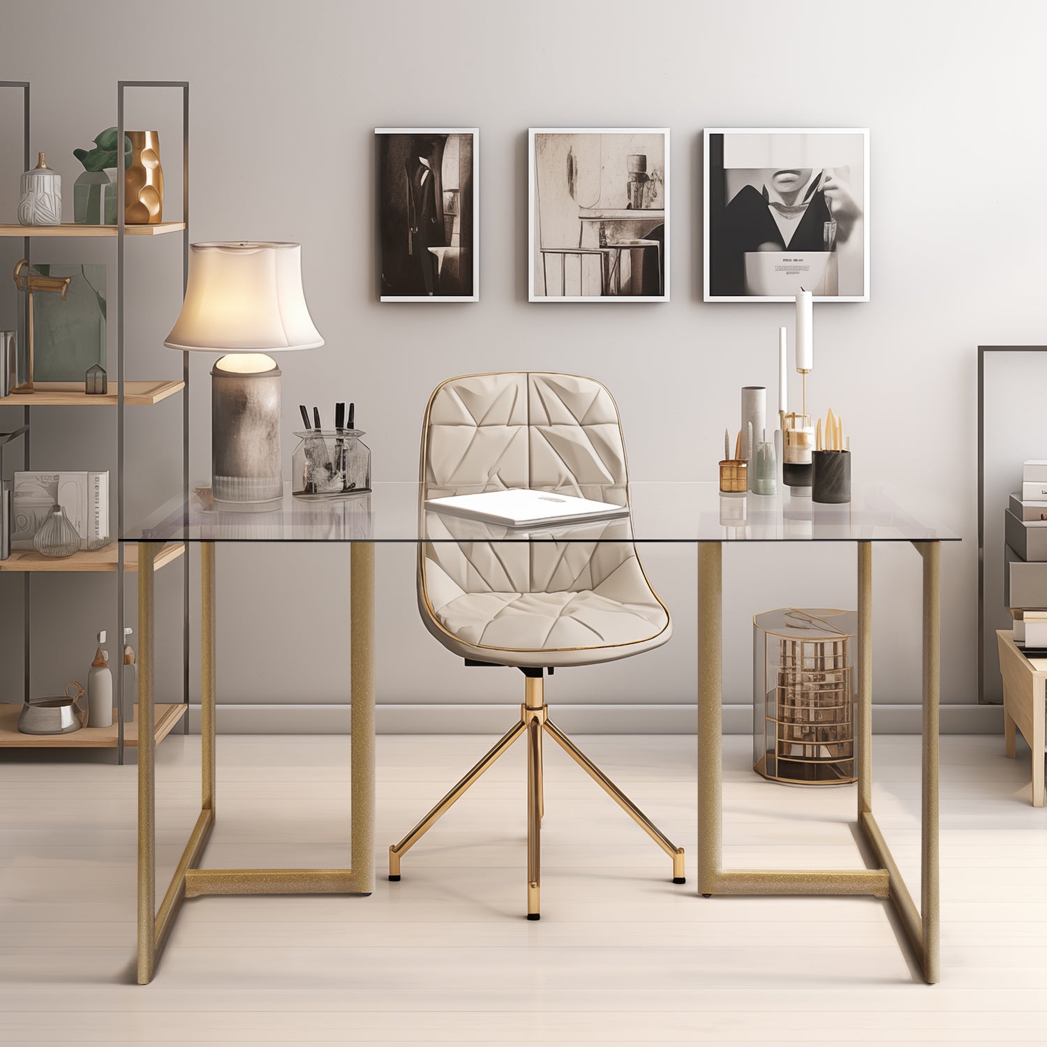 Homy Casa Slip Clear Glass 47"Modern Tempered Glass Dining Table with Golden Base,Open Box
