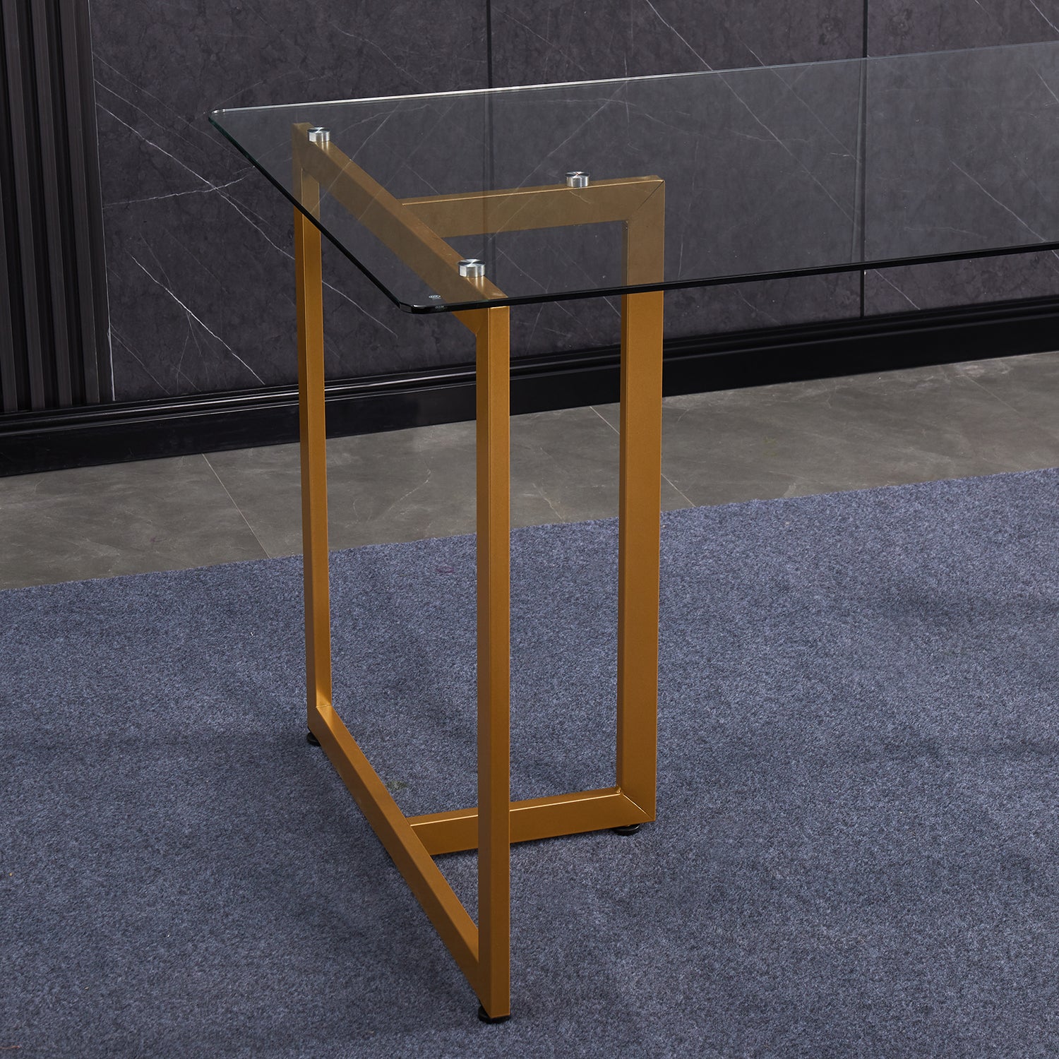 Homy Casa Slip Clear Glass 47"Modern Tempered Glass Dining Table with Golden Base,Open Box