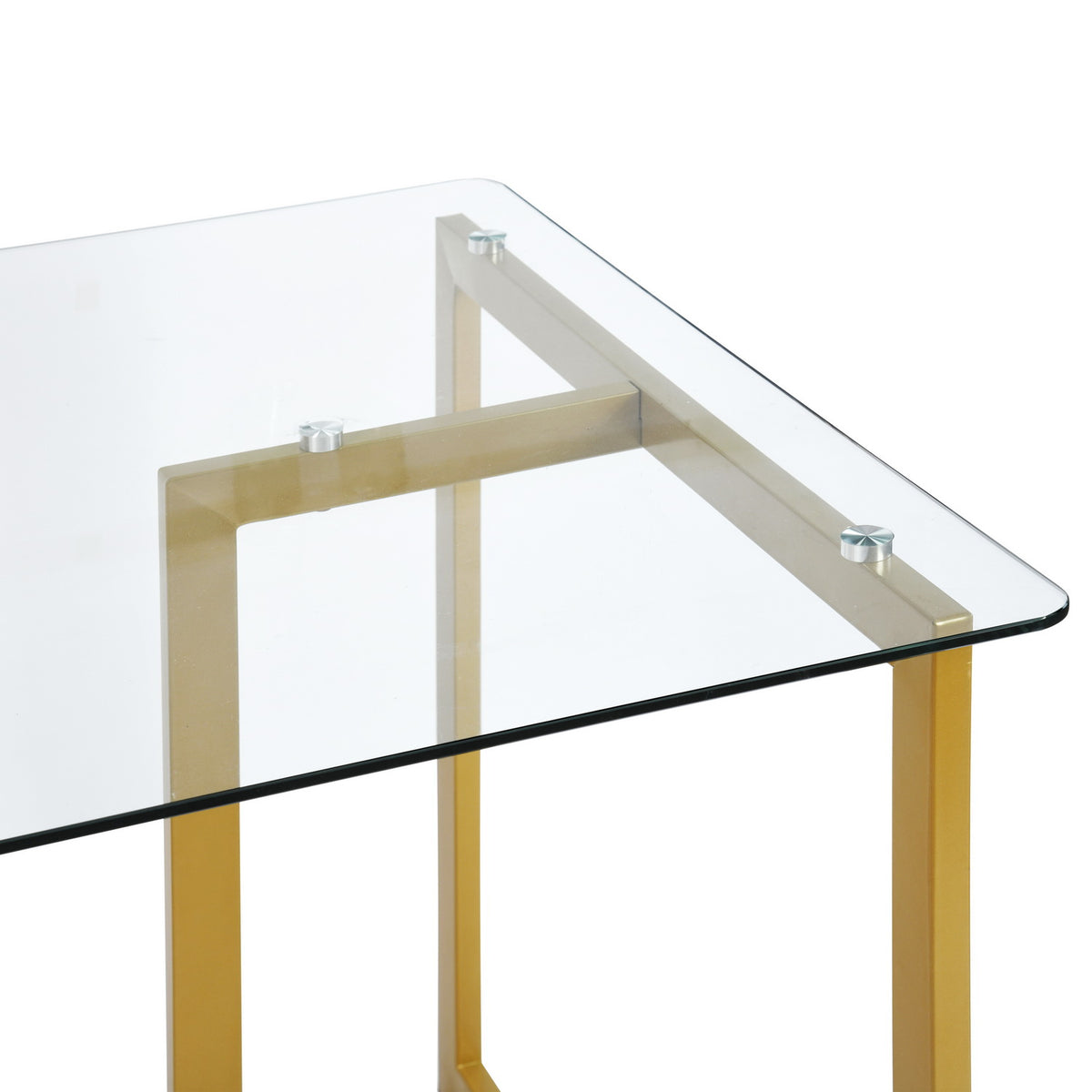 Homy Casa SLIP+SCARGILL 5PC Dining Set 47.2” Glass Table with 4 Beige Upholstered Chairs in Gold Finish Open Box